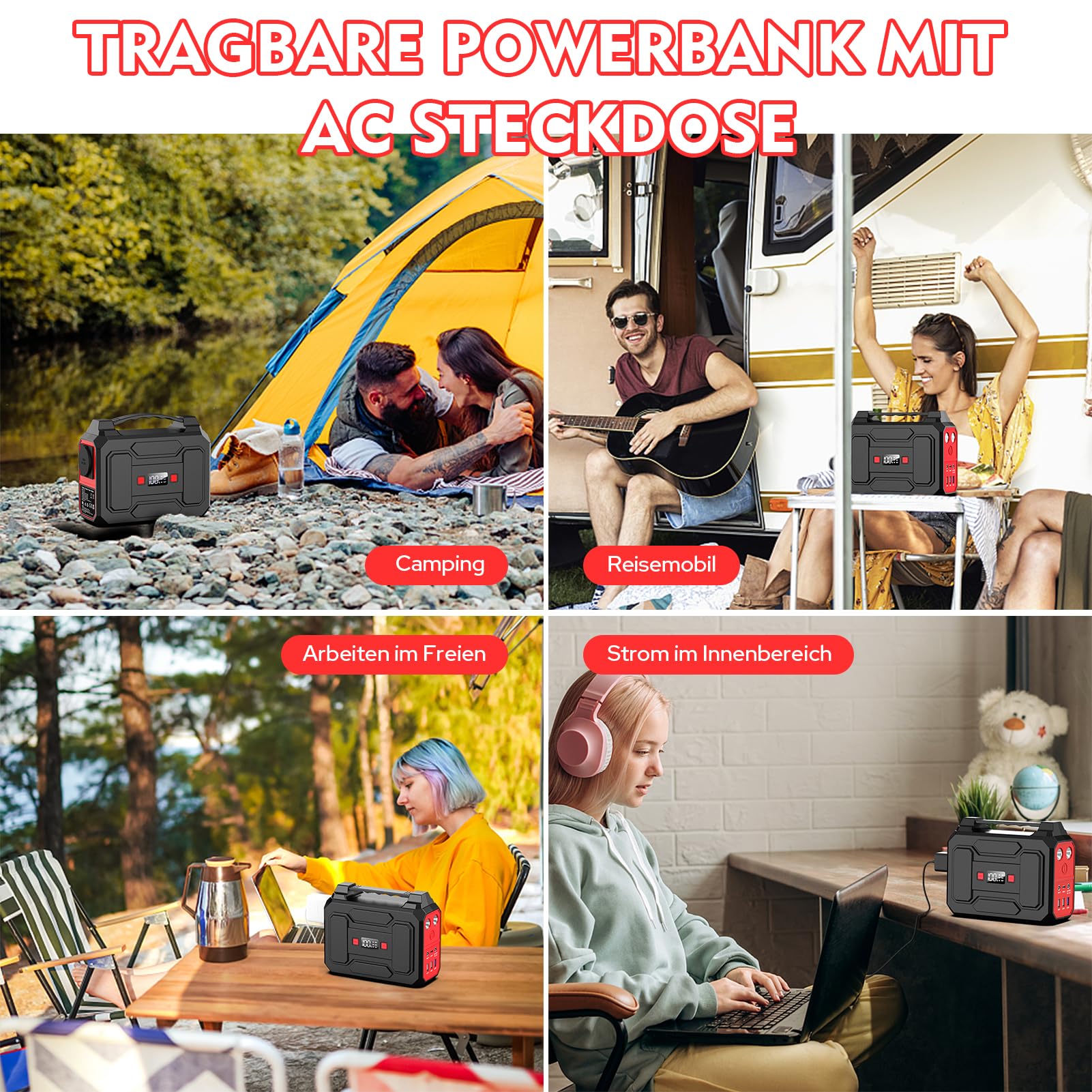 Powkey Tragbare Powerstation 99Wh/27000mAh Tragbares Kraftwerk 100W Solargenerator mit 230V AC Ausgang/QC 3.0 18W USB/Typ-C für Camping Wohnmobile powerbank mit steckdose