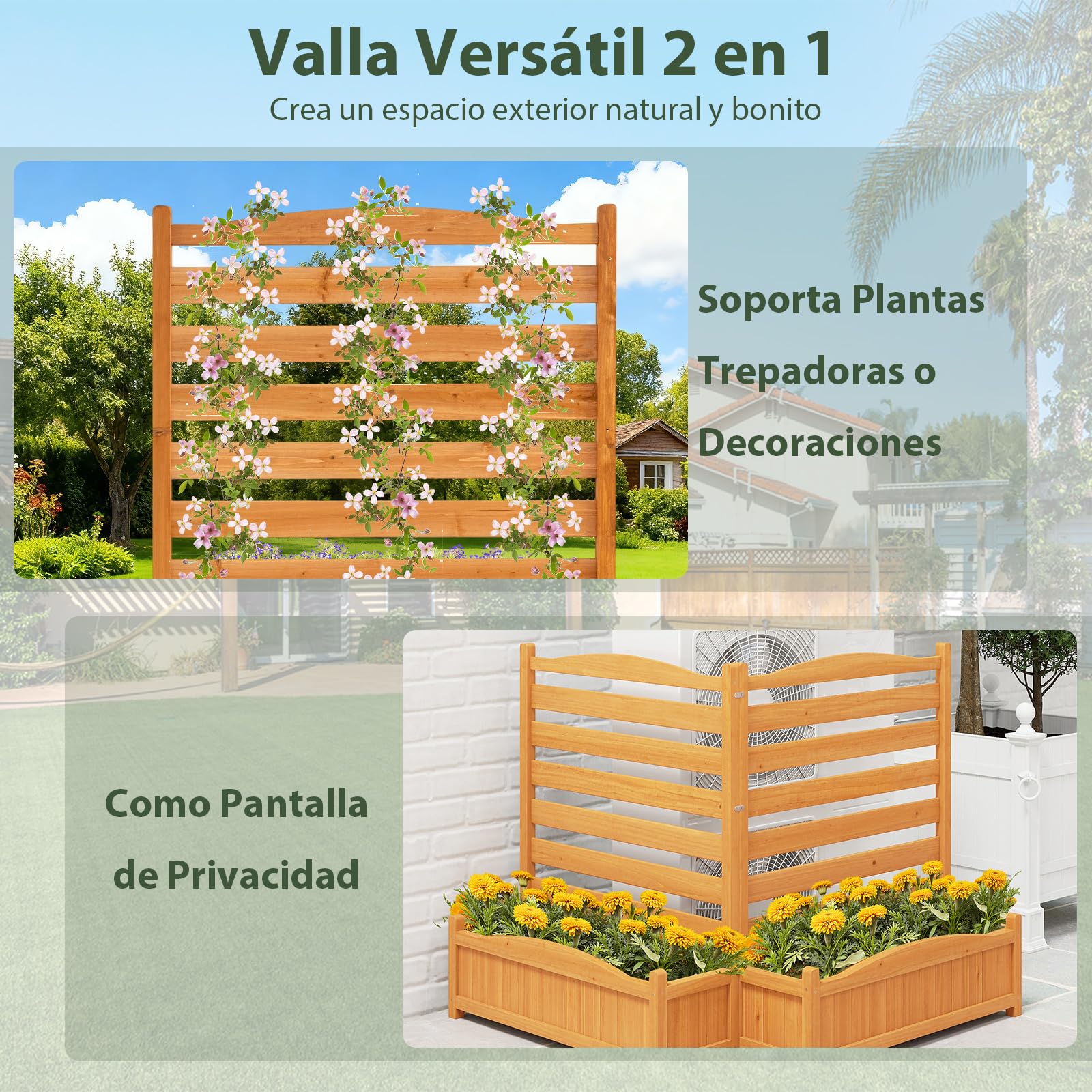 GOPLUS Valla para Aire Acondicionado con Macetero, Pantalla de Privacidad de Madera para Exteriores con Agujeros de Drenaje, sin Necesidad de Excavación, para Equipamiento de Jardín (2 Piezas)