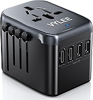 VYLEE 5-in-1 Universal Travel Adapter: Worldwide Plug for 200+ Countries, 2 USB-A, 2 USB-C, AC Socket - Europe USA UK AUS Asia