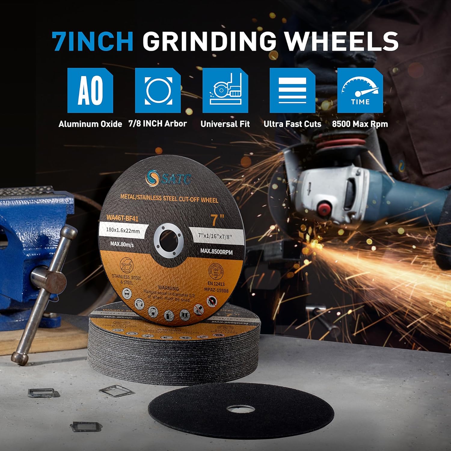 S SATC 7" Cutting Wheel 25 PCS Metal Cutting Blade 7 x 1/16 x 7/8 inch Cutting Disc Die Grinder Disc Fits Angle Grinder Air Tool