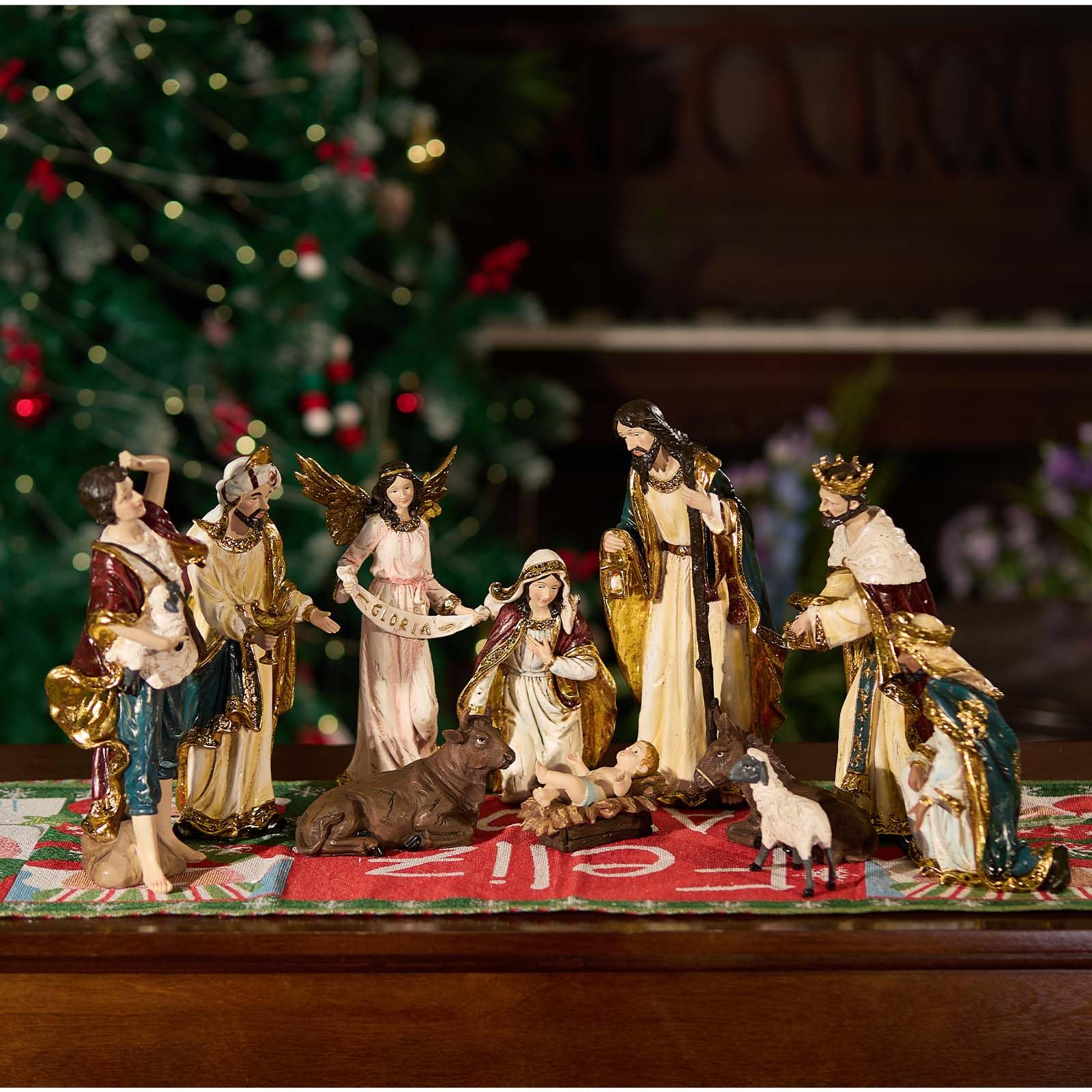 Zayton Nativity Set Large 12 inch Christmas Indoor 11 Piece Scene Statue Figurines Jesus Manger Crib Ornament Church Xmas Gift Home Catholic Religious Decoration Gift