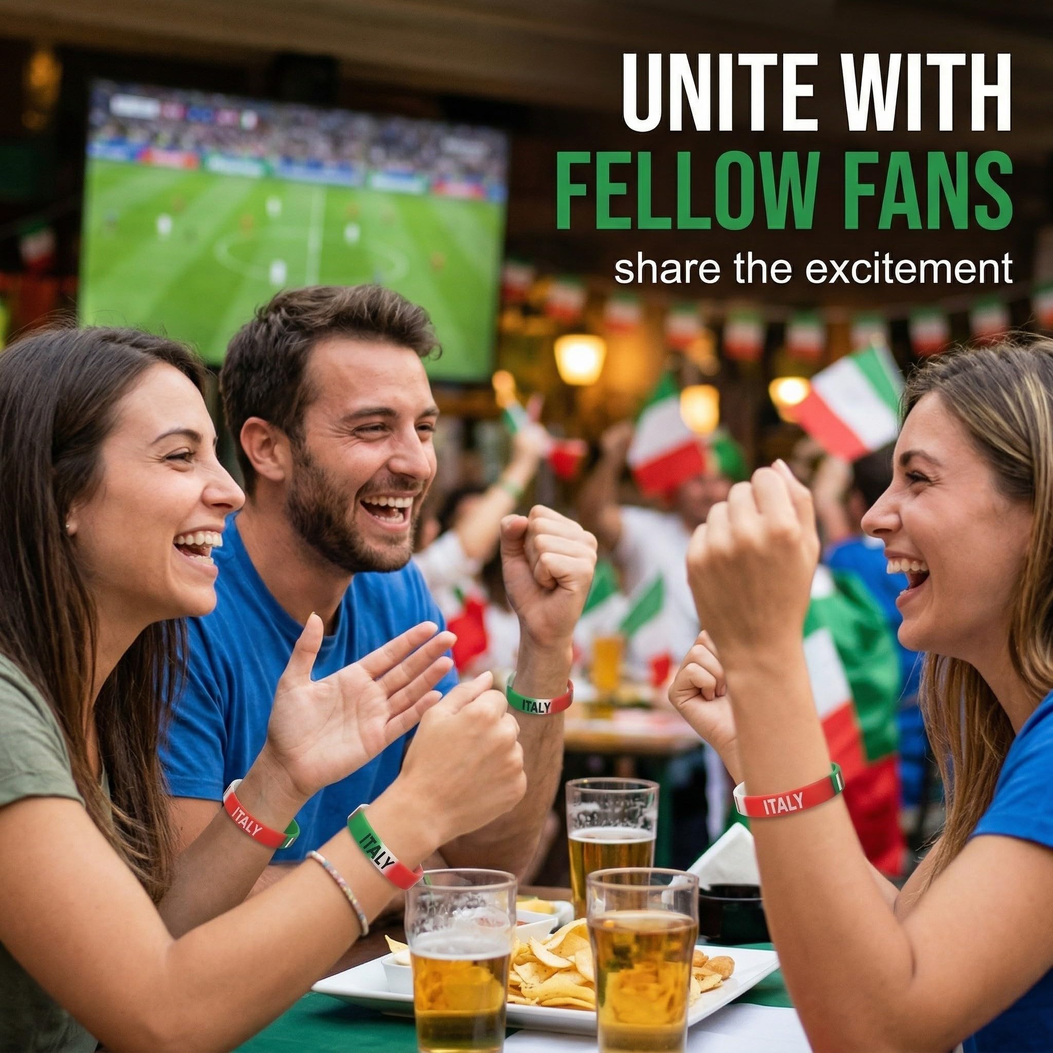 Lot de 3 Bracelets Italie en Silicone Bleu, Accessoire Supporter pour Football et Événements Sportifs, Bracelet Élastique 20cm Unisexe pour Homme et Femme