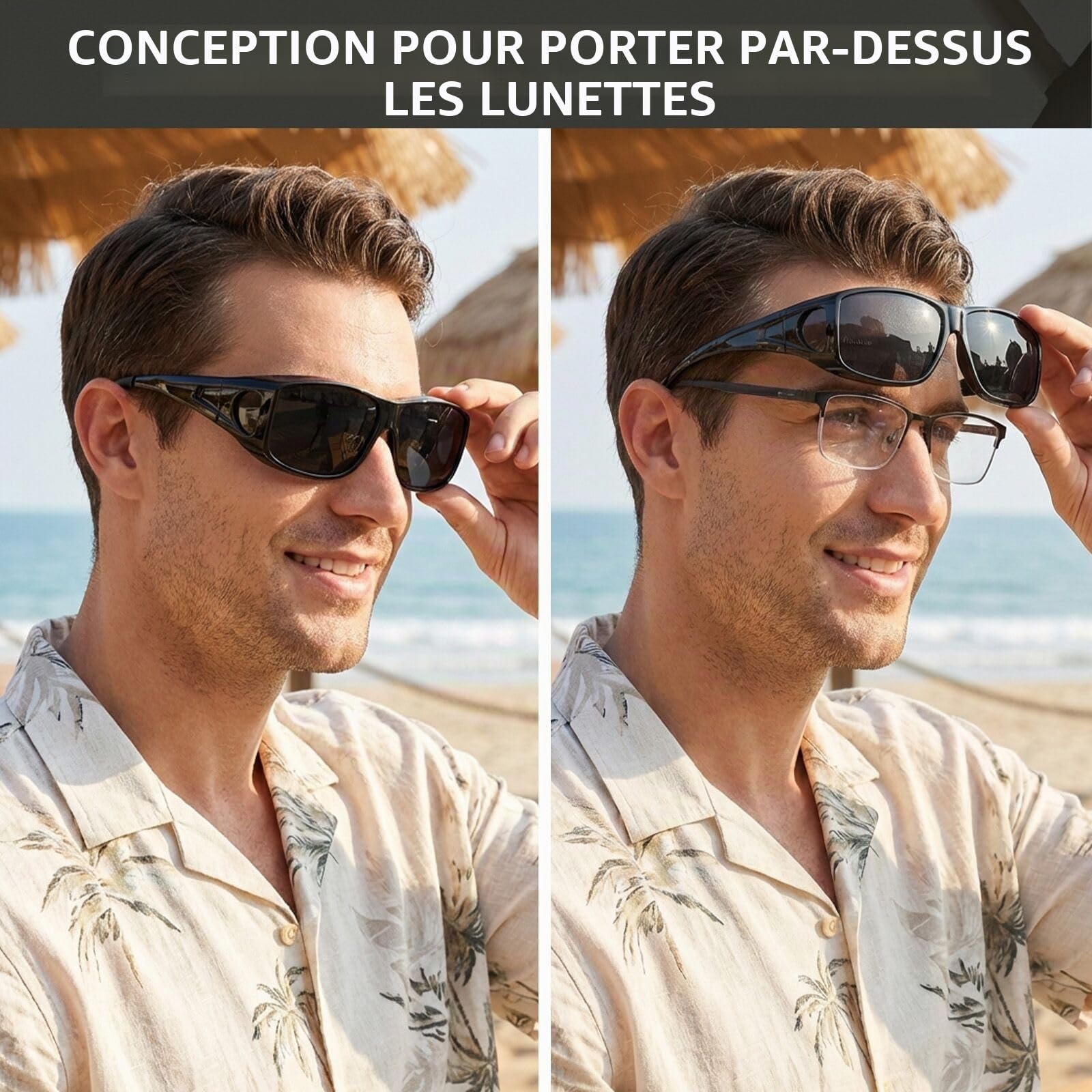 TJUTR Surlunettes de Soleil Polarisées Sur-Lunettes de Soleil pour Femme et Homme - Anti-éblouissement - Conduite, Cyclisme, Sport et Loisirs - Protection UV400