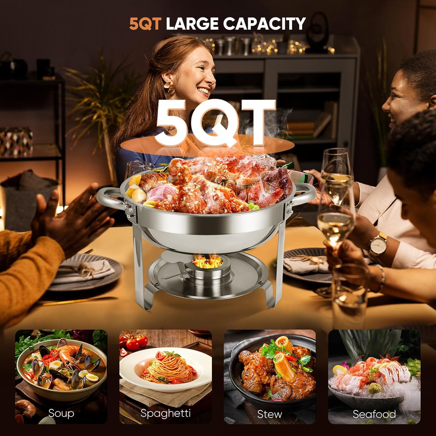 Set di 4 scaldavivande per buffet, in acciaio inox Vassoio di Riscaldamento, Lid 4.5 Litre Cibo Scaldabagno Catering, con Coperchi Pentole per Servire per Catering Ristoranti Feste Matrimoni