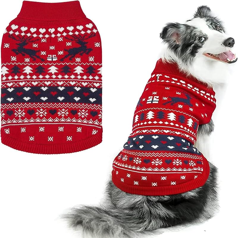 Suéter de Natal para cães PUPTECK com abertura para guia, vermelho, tamanho M/L