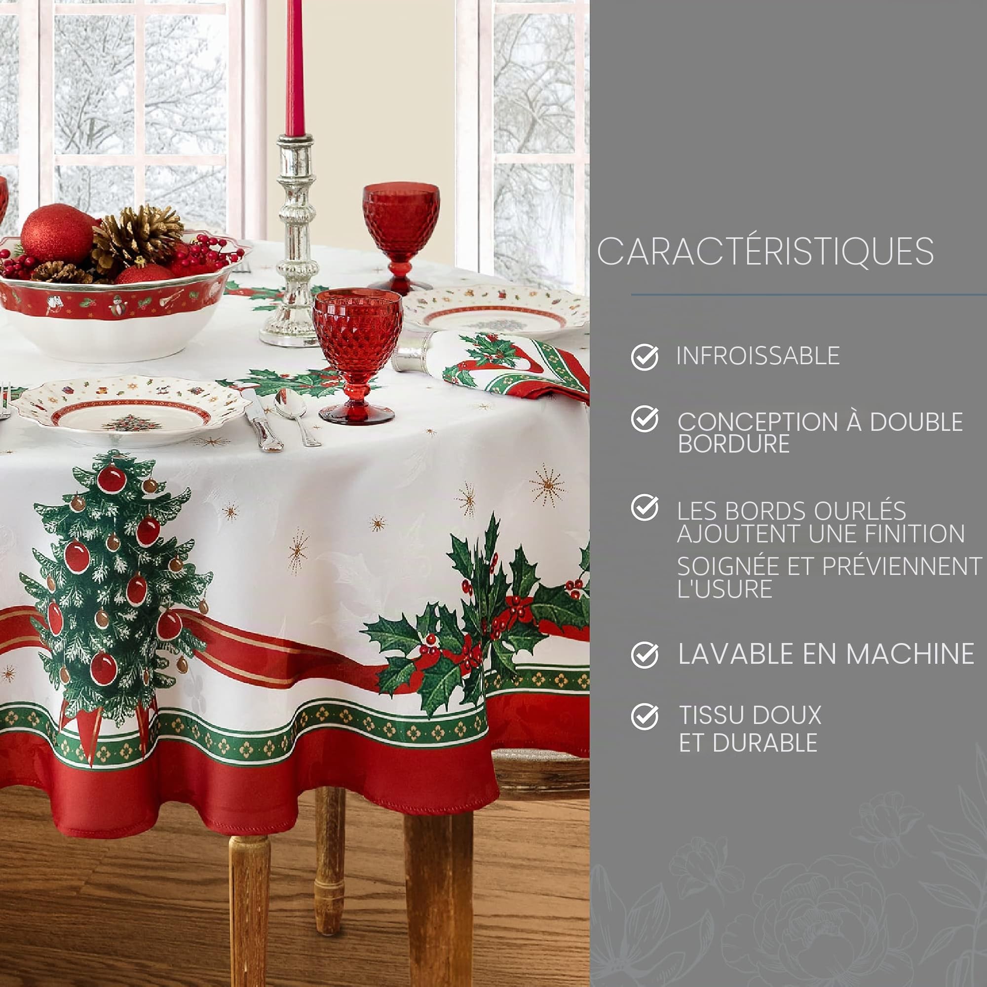 Elrene Home Fashions Villeroy & Boch Toy's Delight Christmas Wrinkle Resistant Fabric Tablecloth, Holiday Table Decor, 60"x84" Oval, Multi