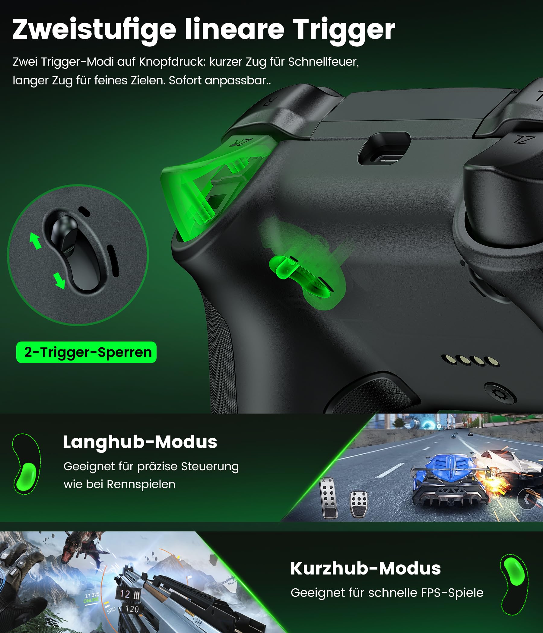 HASACOOL Switch 2 Controller mit Ladestation – Hall-Effekt Joysticks, 1000Hz Polling Rate, 1000mAh Akku, Makro-Back-Tasten, Trigger-Sperre & Gyro-Aufwachfunktion für Switch/Switch 2/OLED/Lite