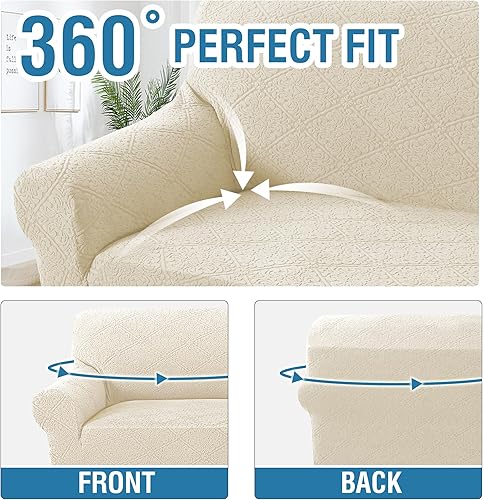 Miniatura 8 de H.VERSAILTEX 2024 fundas de sofá jacquard más recientes paquete de fundas de cojín de asiento jacquard patrón de damasco, marfil