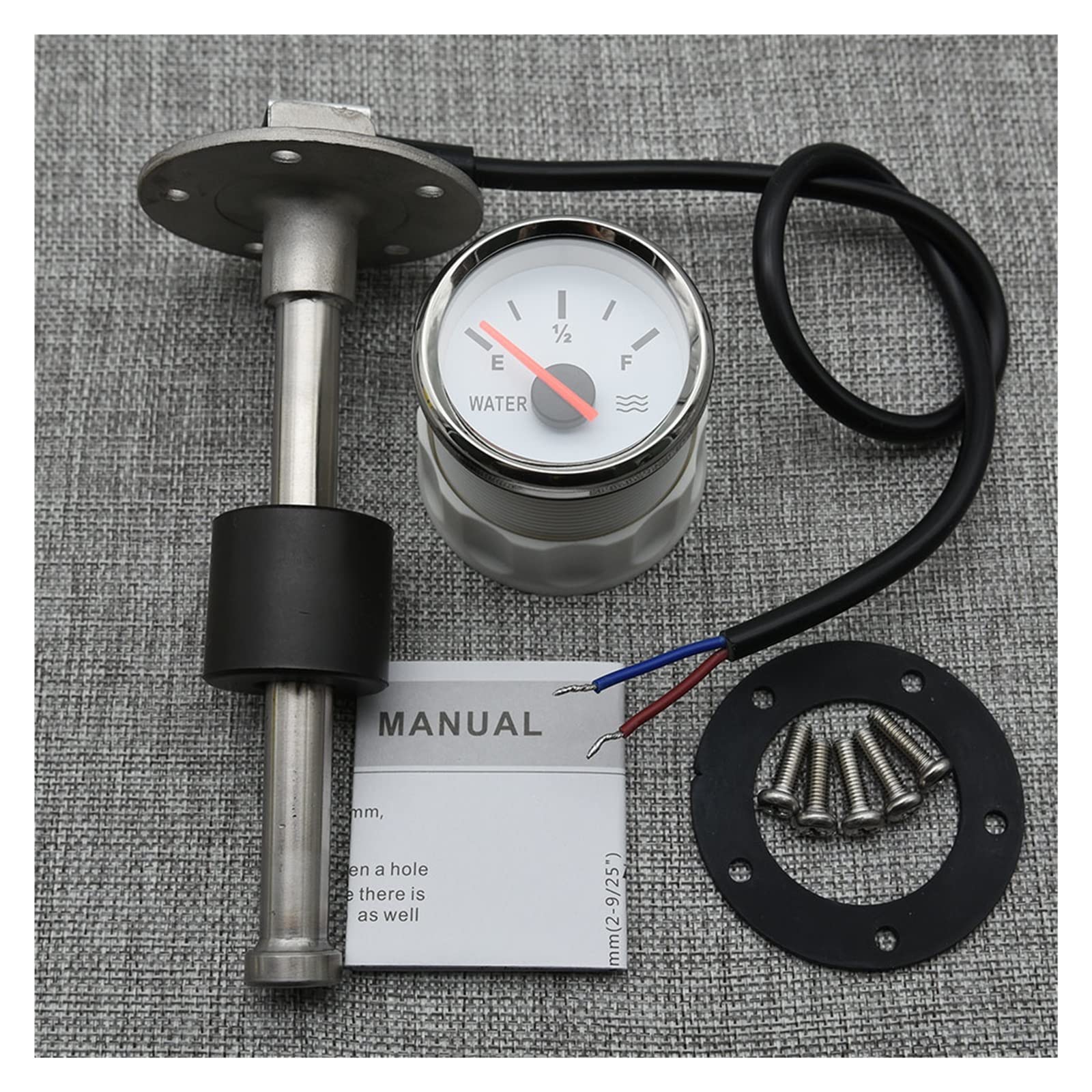 Wskaźnik poziomu wody, 52mm wskaźnik poziomu wody z czerwonym światłem 240-33ohm wskaźnik poziomu wody w zbiorniku miernik z czujnikiem poziomu paliwa 100MM 200MM 300MM 400MM(With 600mm Sensor)