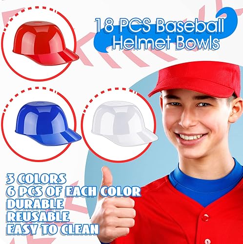 Miniatura 6 de Baderke Casco de béisbol para helado de 8 onzas, mini cuencos para gorra de béisbol para niños, casco con chip para helado, cascos de plástico para