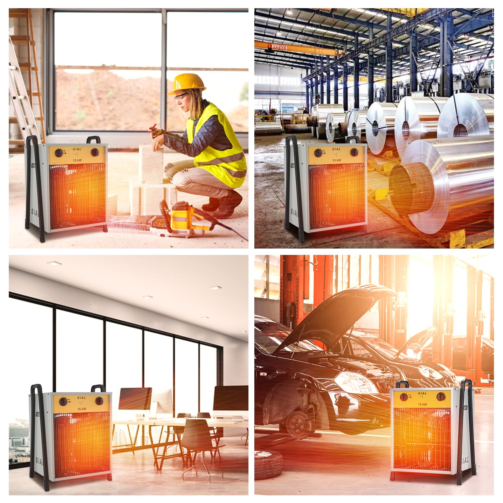 SIAL Calefactor 15000 W - Radiador Electrico Heizlüfter 1.5KW- Calentador Industrial - 3 Niveles de Calor - Termostato & Protección Contra Sobrecarga - Ventilador de Calefacción