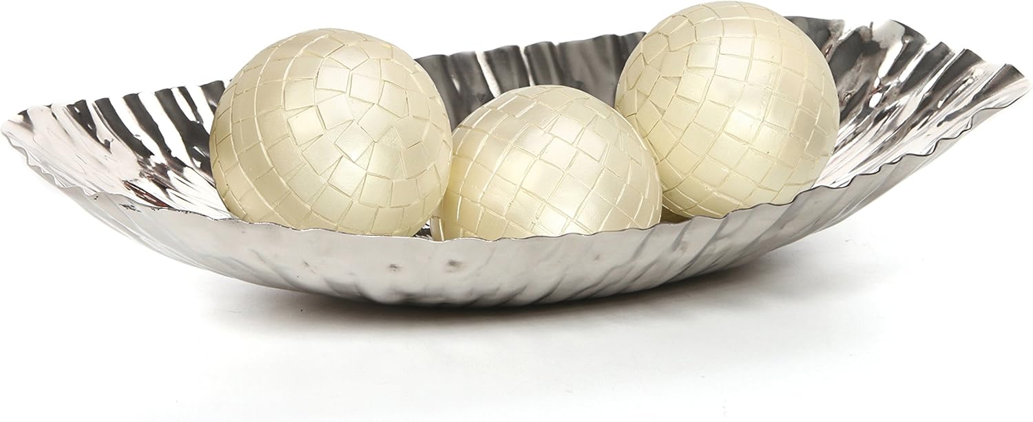 Hosley Elegance Redefined Silver Finish Decor Tray Bowl, 13.6 Inches Long Versatile and Chic Centerpiece for Serving, Floral Arrangements, and Stylish Home Decor