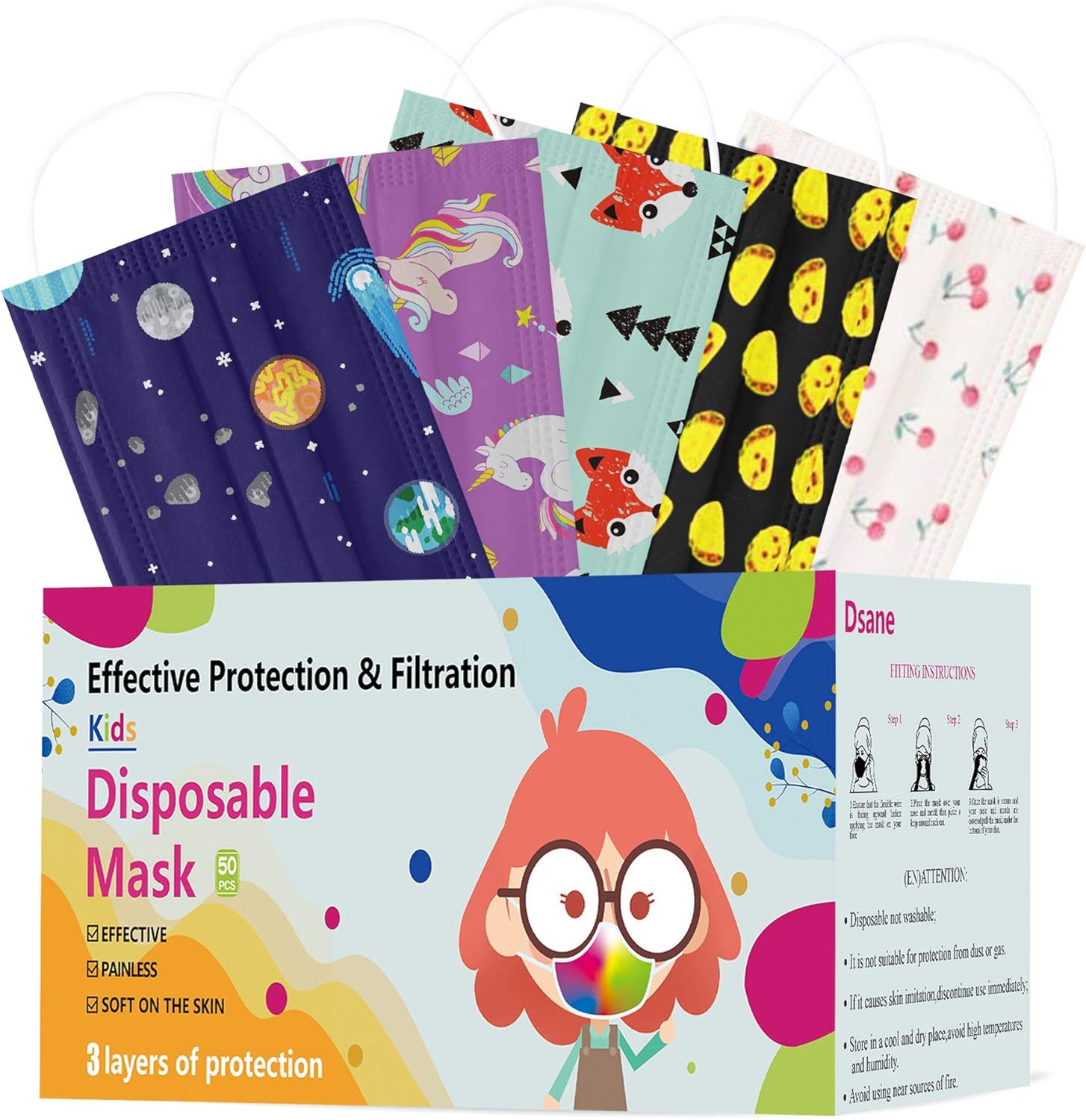 🔥 50PCS Kids Disposable Face Mask ,Fashion Face Mask for Kids,Cute Cartoon Colorful Printed Dust Masks ,Childrens Safety Masks for Girls Boys Outdoor -1