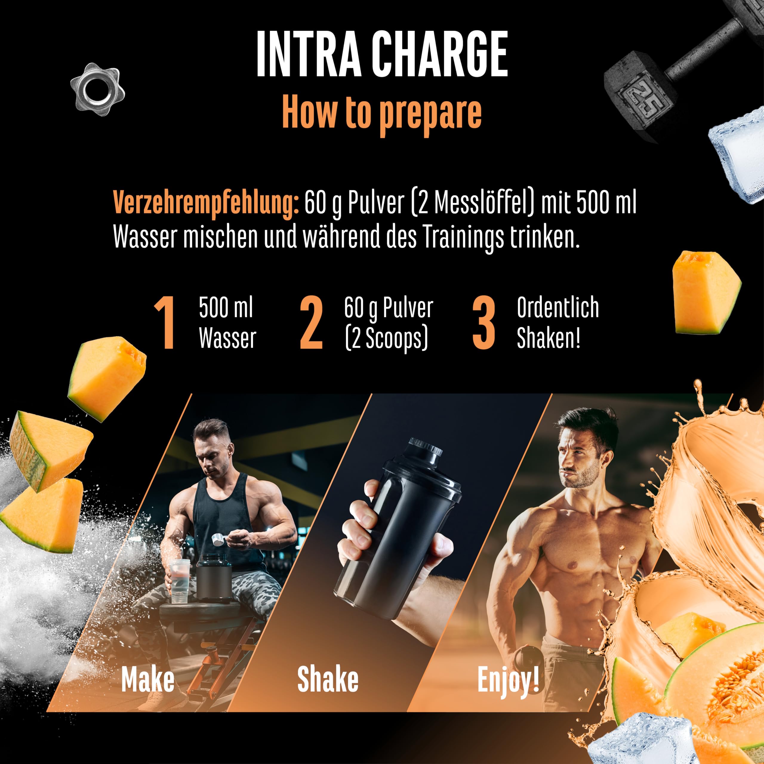 Intra Charge Workout Drink 1,2kg - Hochdosierter Komplex mit Cluster Dextrin®, allen 9 essentiellen EAAs & BCAAs, L-Glutamin, L-Glycin, Taurin, Elektrolyte Matrix - vegan (Honigmelone)