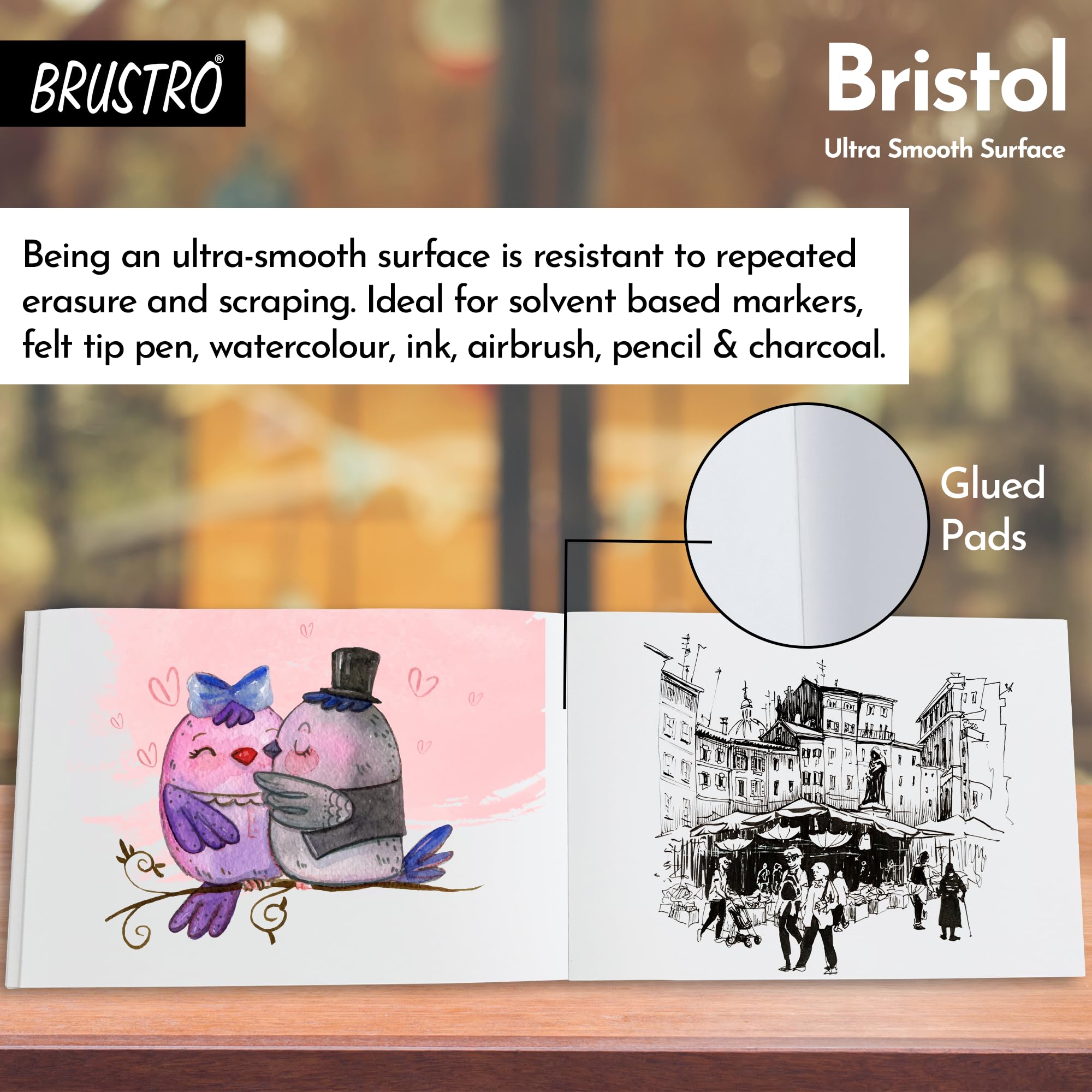 BRUSTRO Bristol Bloc de 20 feuilles adhésives ultra lisses 250 g/m² Format A3