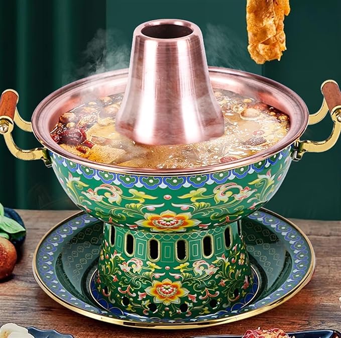 Olla de Cobre China para Hotpot Tradicional, 29 x 25.5 cm, Verde miniatura 2