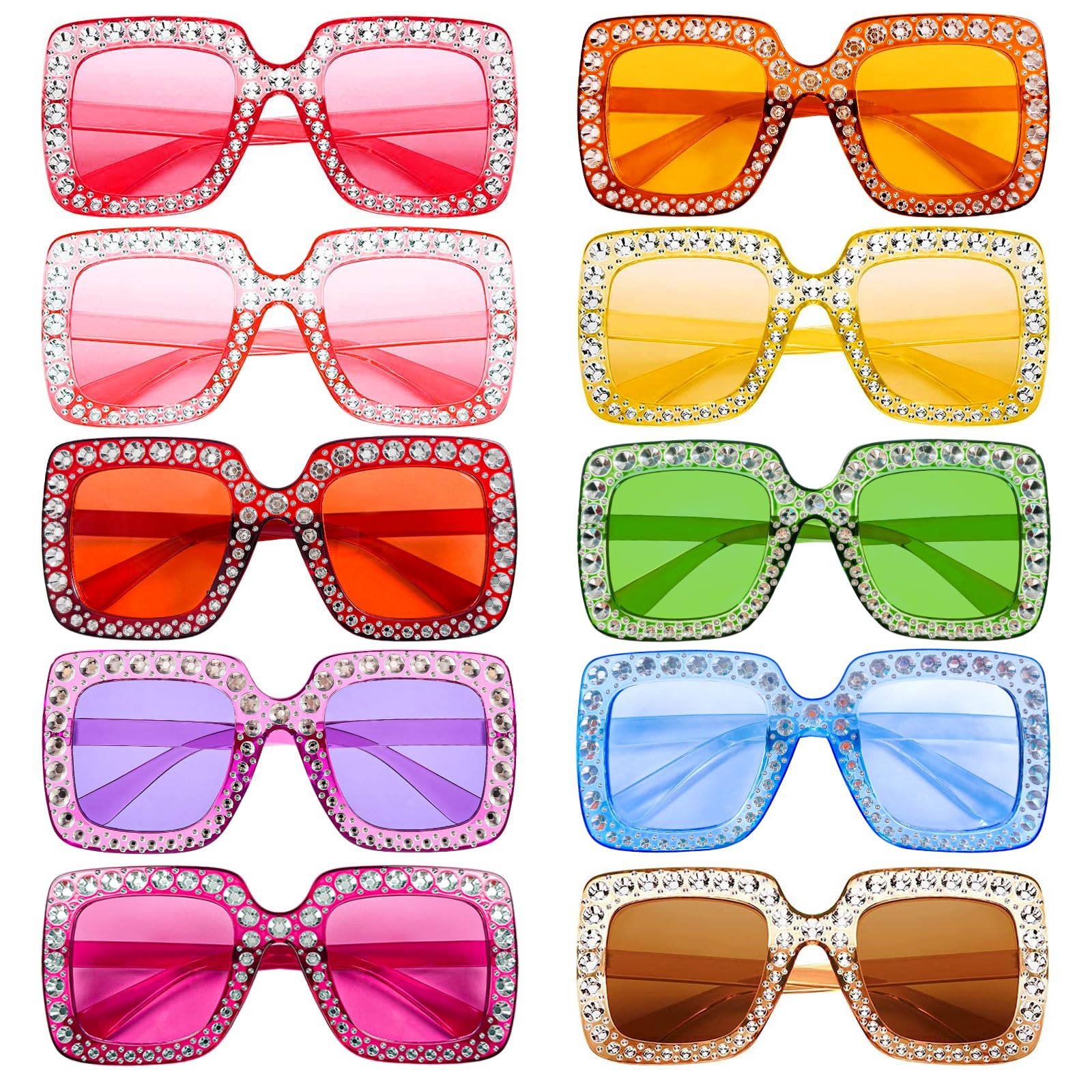 Matcheck 10/20 Pack Women Sparkling Crystal Sunglasses Oversized Square Glitter Disco Glasses Funky 70s Accessories