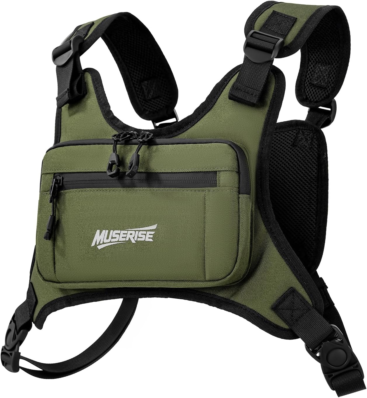 Muserise Sports Chest Bag For Men Women, Water Resistant Lightweight Front Chest Pack, Running Vest Bag With Built-In Phone Holder & Extra Storage For Workouts, Running, Cycling