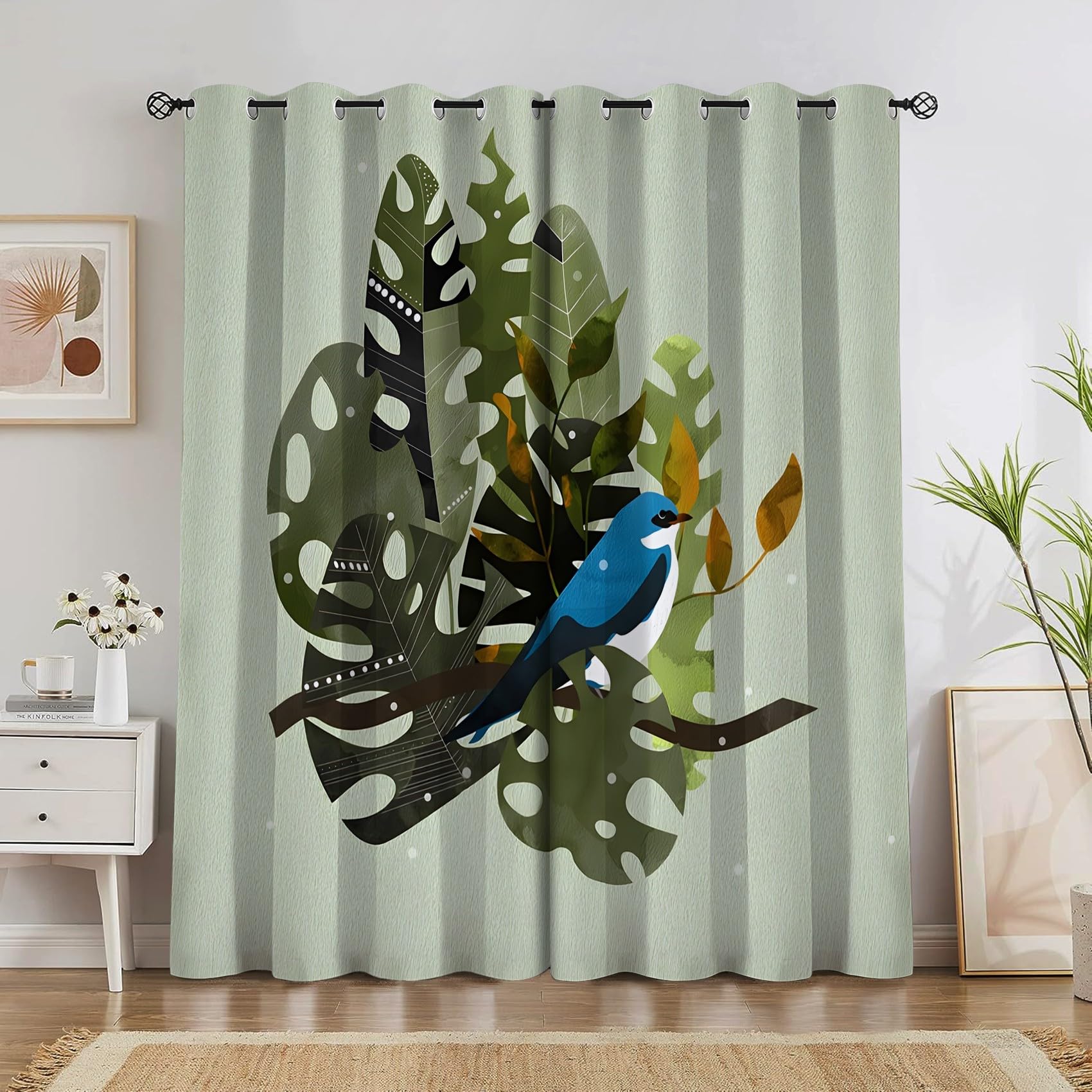 Rideaux thermiques occultants à oeillets au motif oiseau élégant