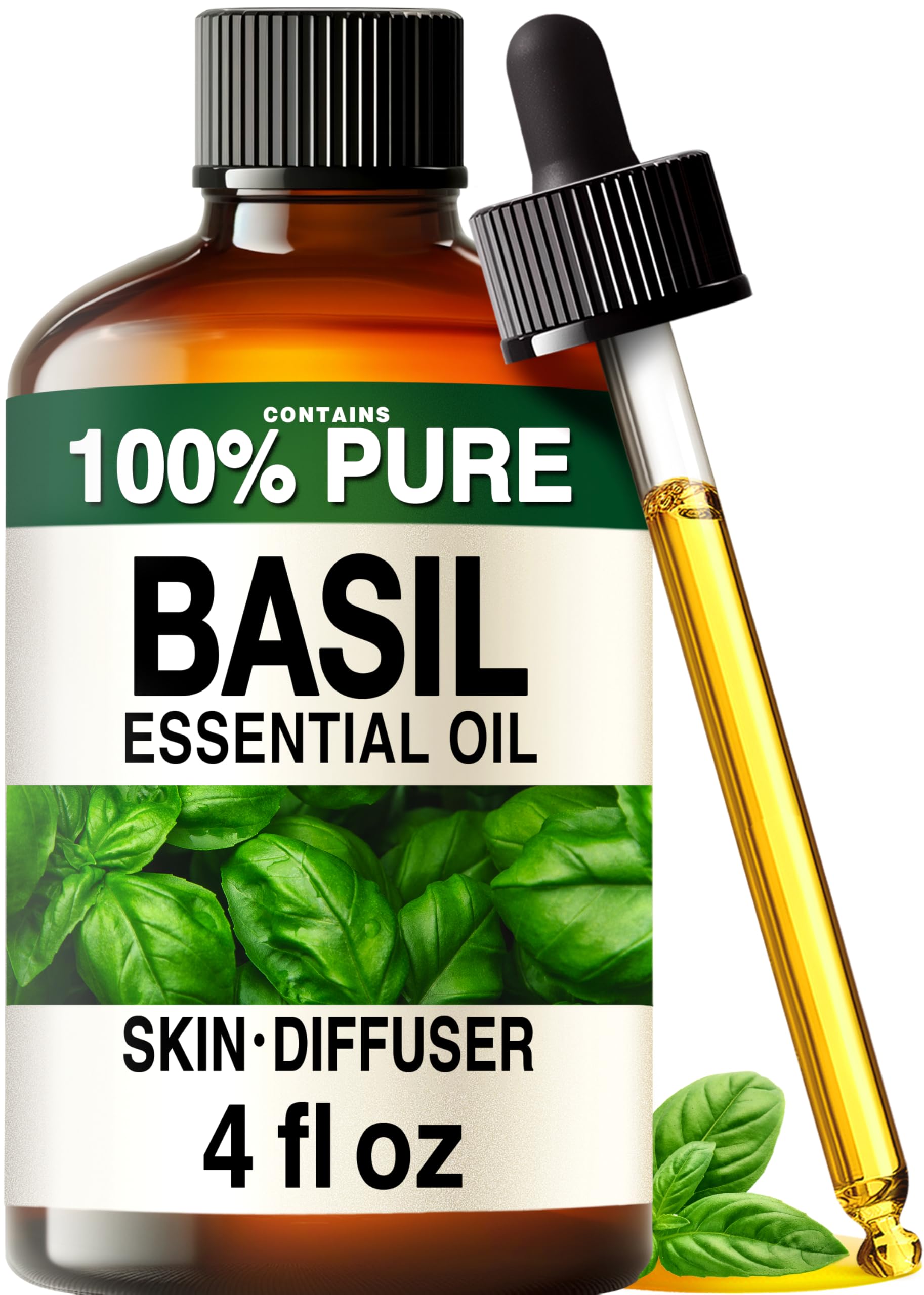 Kukka 100% Pure Basil Essential Oil for Skin, Diffuser, 4 Fl Oz