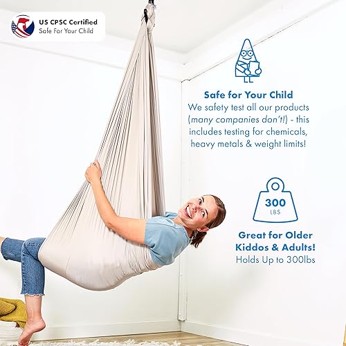 Miniatura 2 de Harkla Columpio sensorial para niños y adultos, soporta 300 libras, columpio sensorial para interiores y exteriores para un efecto calmante similar