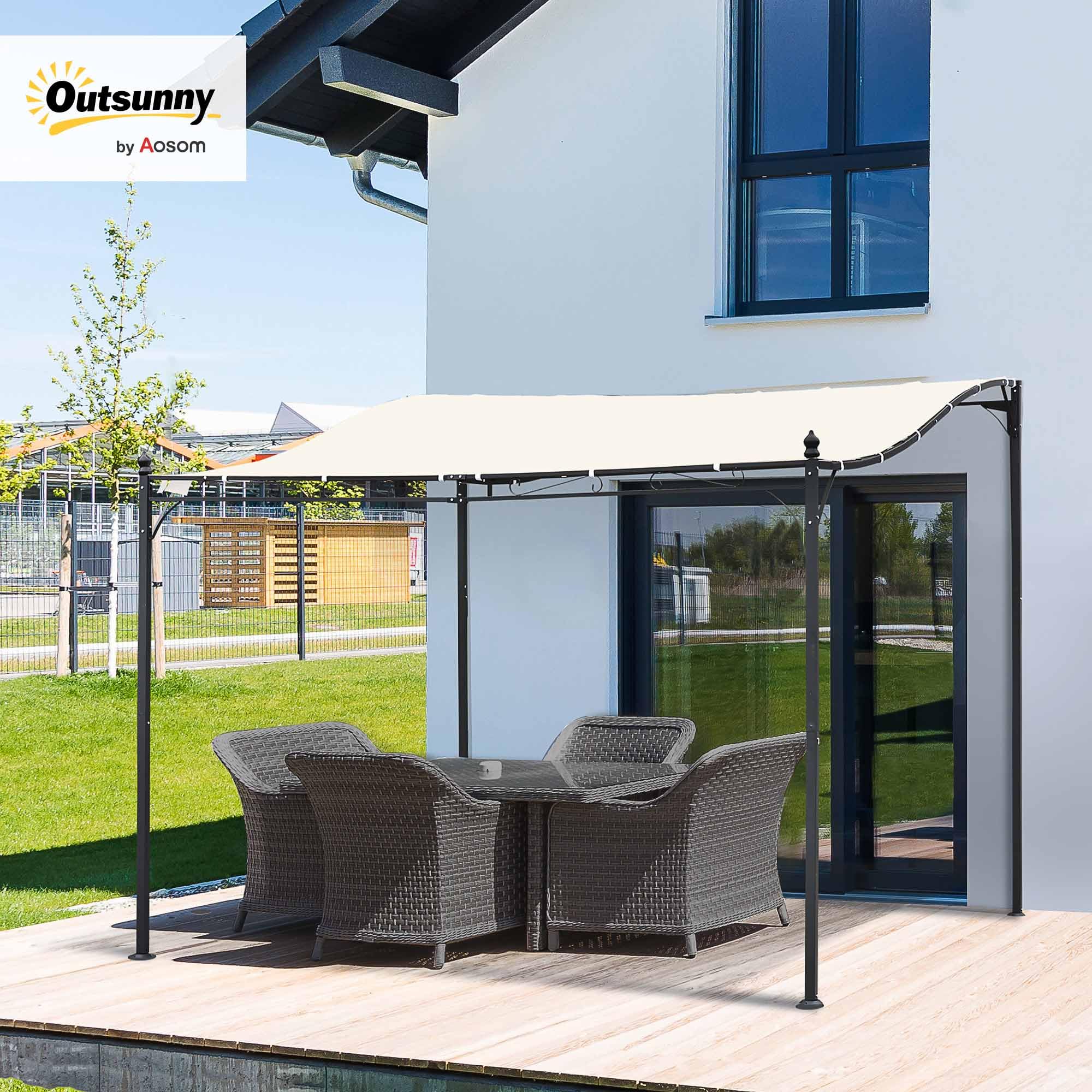 Outsunny Pergola tonnelle de Jardin auvent 3 x 3 m adossable métal Gris Polyester imperméabilisé Anti-UV crème