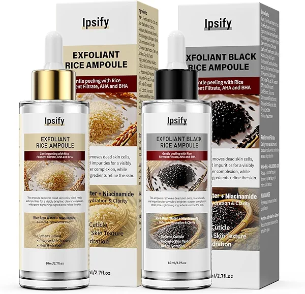 Peel Shot Glow Rice Ampoule Duo, Black and White Rice Exfoliant for Face and Body, Rice Exfoliator for Faces Dead Skin Cells Remover, Face Peel Shot Serum for Softens Cuticle (White+Black, 160ml)