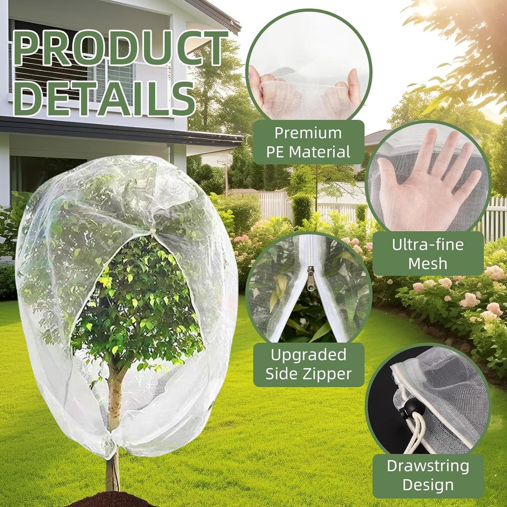 Protección de la Red de Jardín con Cordón y Cremallera Malla para Arboles Frutales Mantiene Insectos Fuera para Proteger Plantas, para Arboles Frutales, Plantas 300X300CM