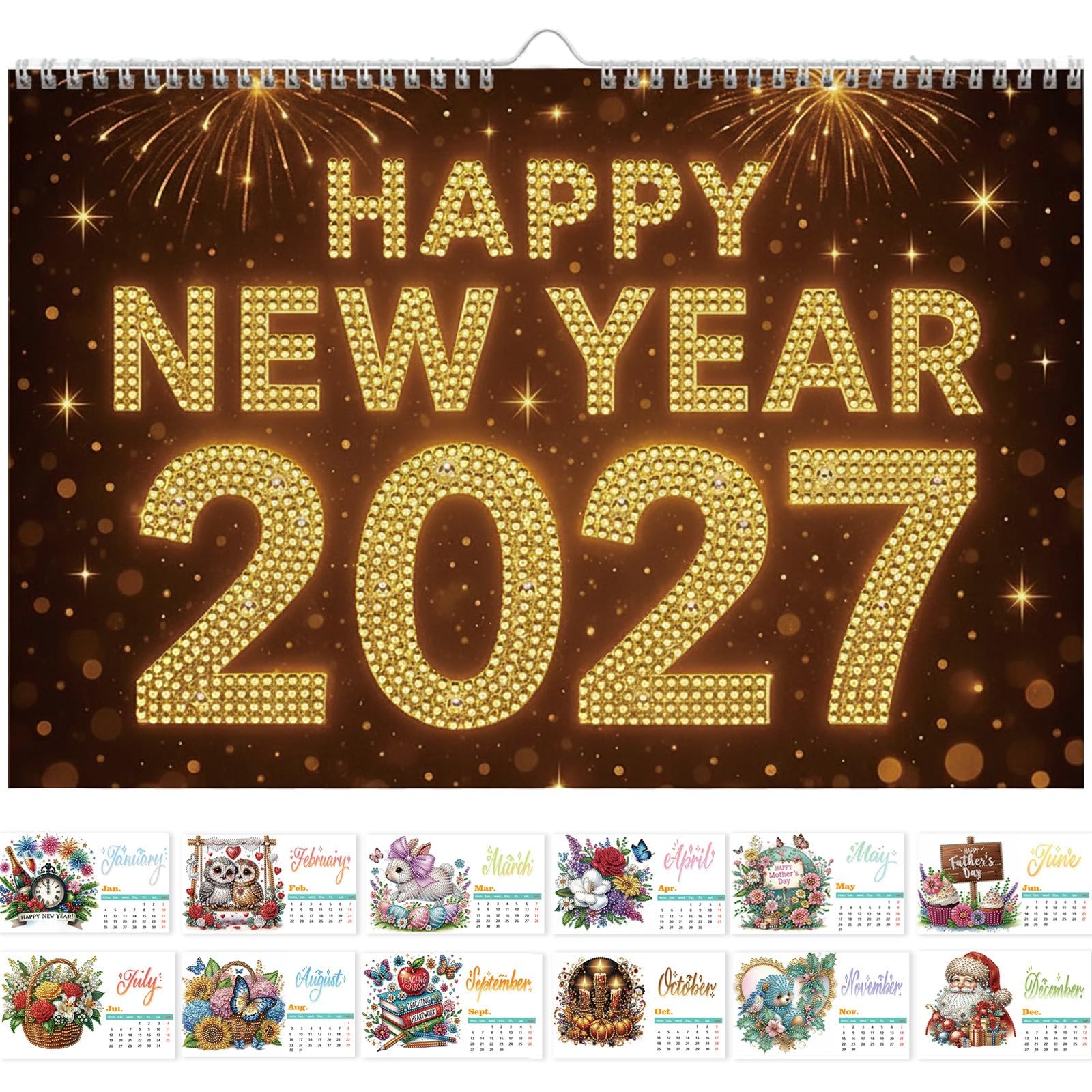 Diamond Art Painting 2027 Wall Calendar, 6.7 x 9.8in 12 Months Hanging Wall Calendar Perfect For Home, Office-03-Fireworks — image 1