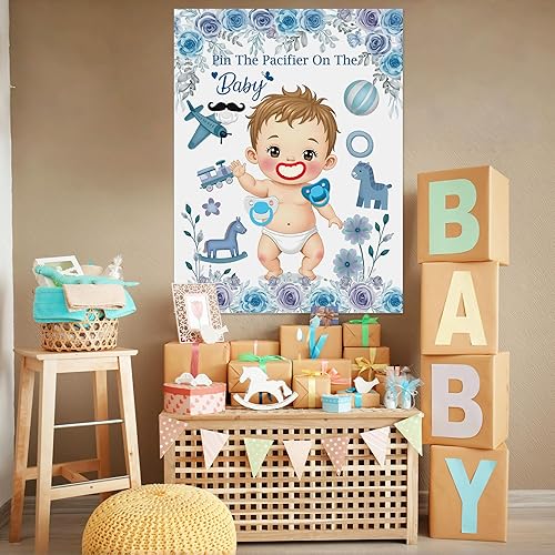 Miniatura 2 de Pin The Pacifier On The Baby Game incluye póster grande, 24 calcomanías para chupete, juego de interacción familiar para baby shower, fiesta de