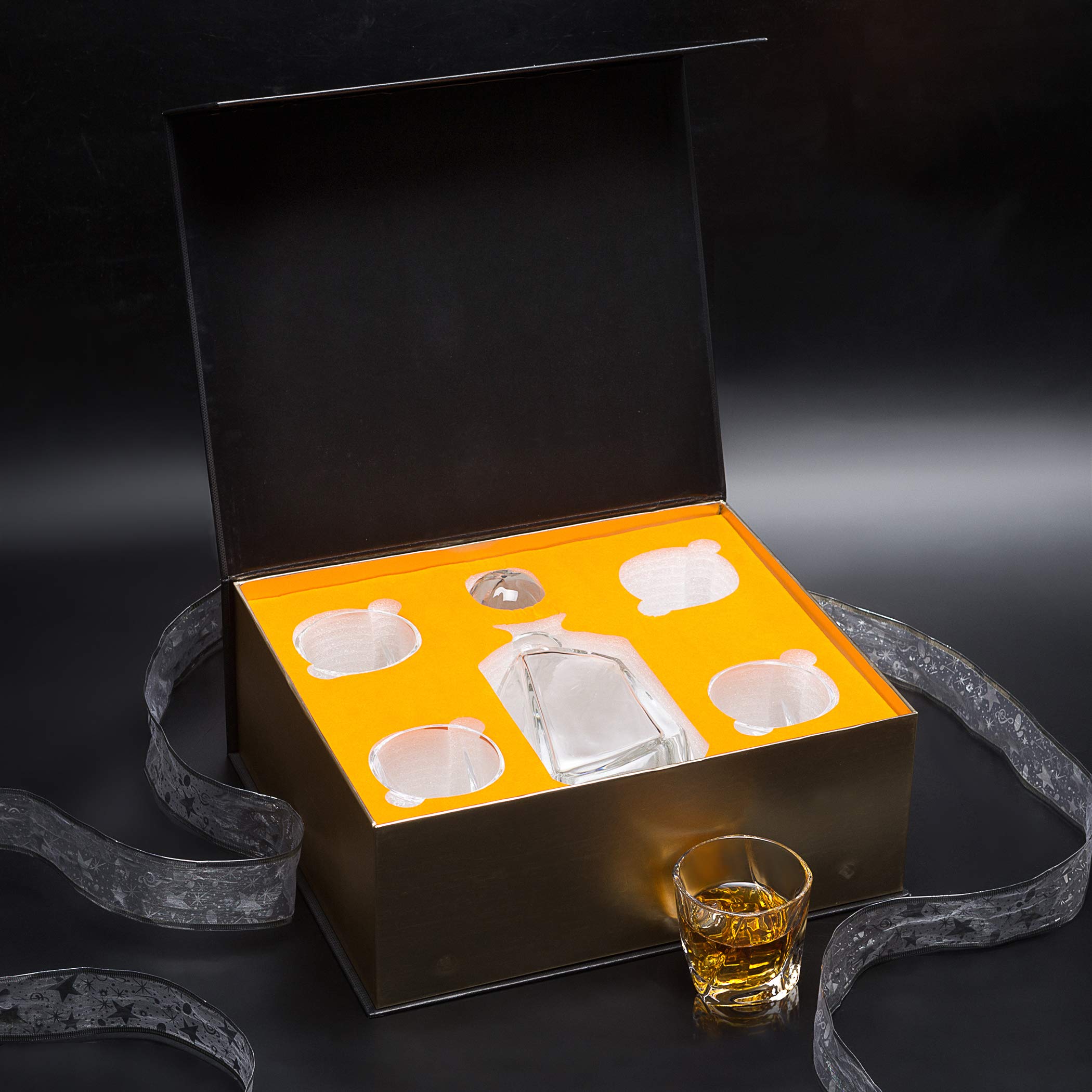 KANARS 5-Teiliges Whisky Gläsern und Karaffe Set, 650 ml Whisky Dekanter mit 4x 210 ml Gläser, Bleifrei Kristallgläser, Schöne Geschenk Box, Hochwertig
