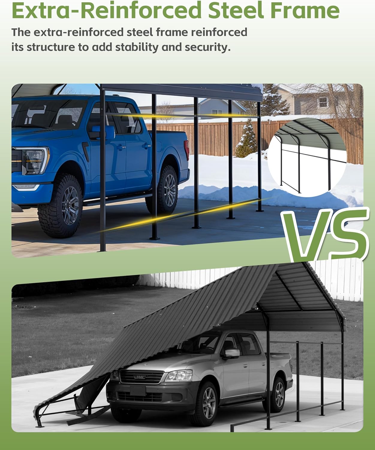 Patiowell 12'x20' Metal Carport, Heavy Duty Carport Canopy with Reinforced Frame and Galvanized Steel Roof, All-Weather Outdoor Car Shelter for Car, Truck, Boat and Tractor, Black
