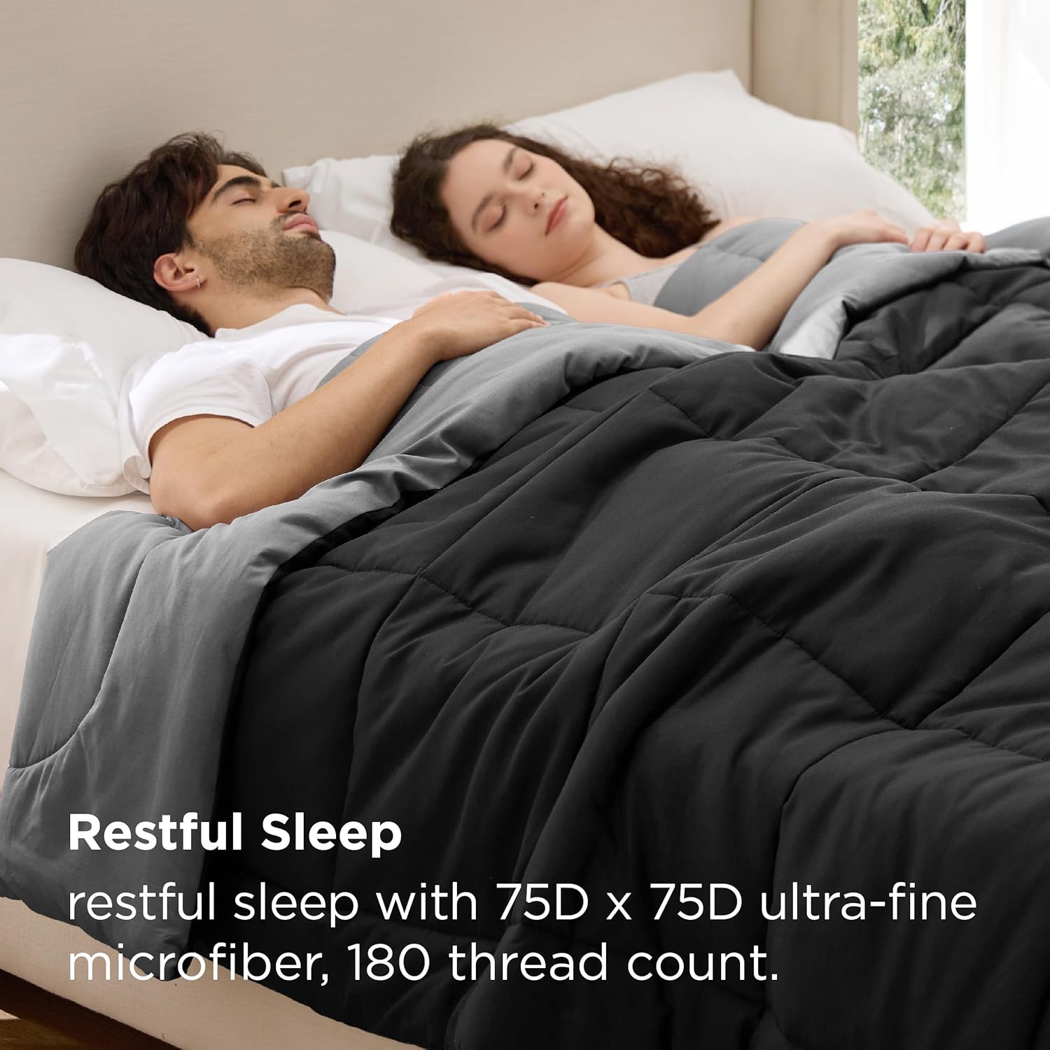 Bedsure Comforters Queen Size -Duvet Insert Black/Grey Down Alternative Comforter Quilted All Season Duvet with Corner Tabs - Machine Washable (Black/Grey,Queen 88x88 Inches) - Image 5