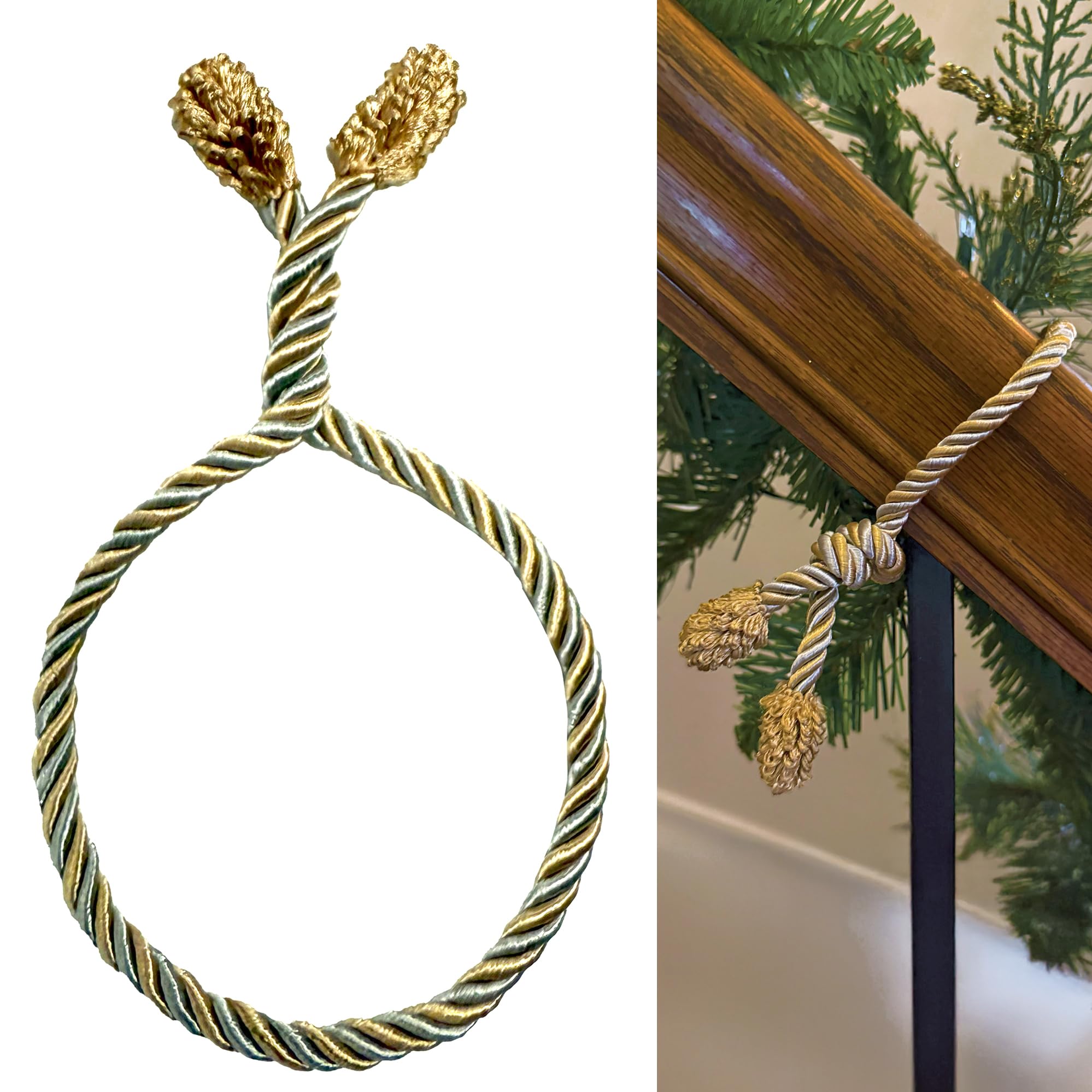 Haute Decor Decorative Twist Ties 6 Pack 16 inches (Gold &amp; Silver) - Hang Garland, Lights, Decorations from Bannister or Railings for Christmas Holidays or Use Year-Round