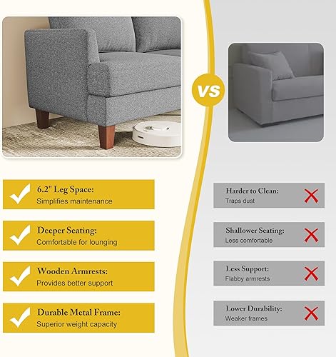 Miniatura 6 de Sofá de 3 plazas con asientos profundos, sofá tapizado moderno de mediados de siglo de 89 pulgadas con reposabrazos, cómodos sofás para sala de