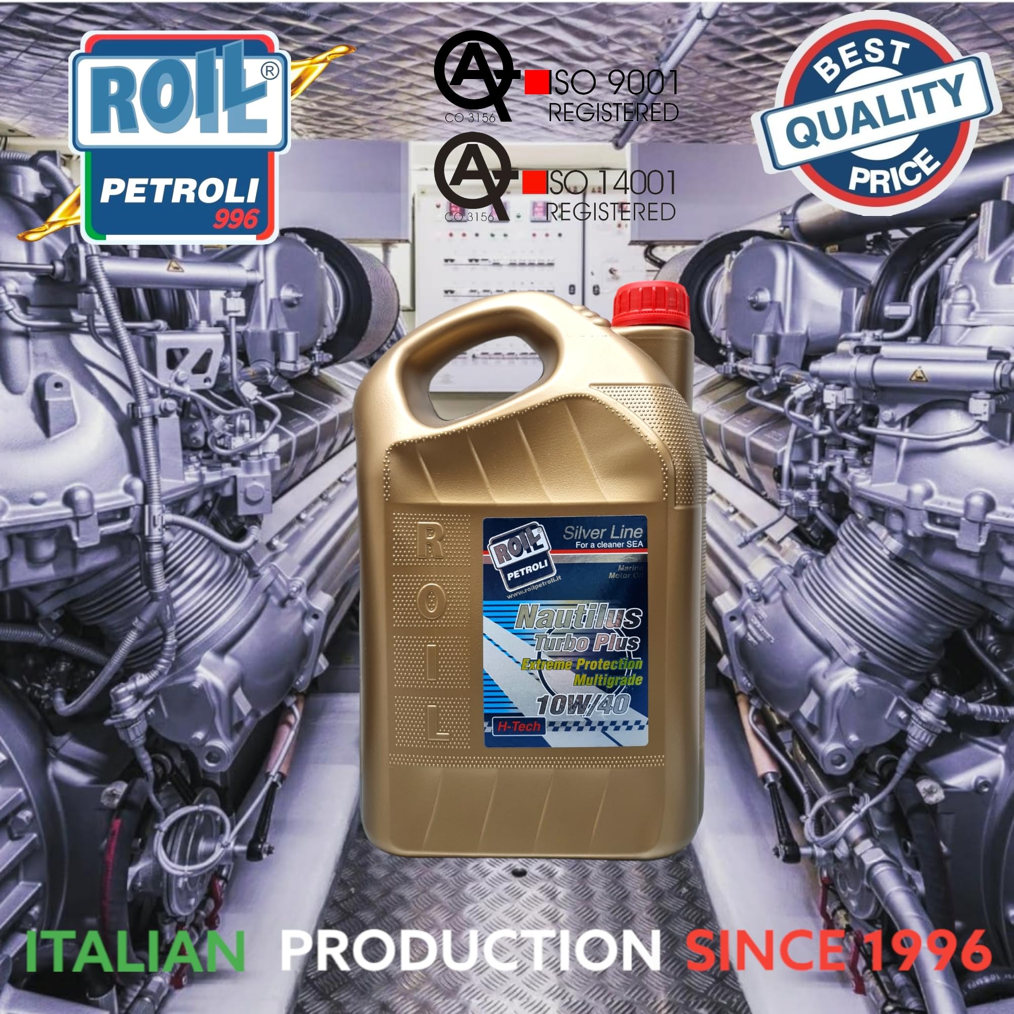 5 Litri di Roil Nautilus 10W/40 Turbo Plus VDS-3►Nuova Formula, Riduce CONSUMO di Carburante ED Olio◄ Olio per Motori NAUTICI - ACEA E7, E9