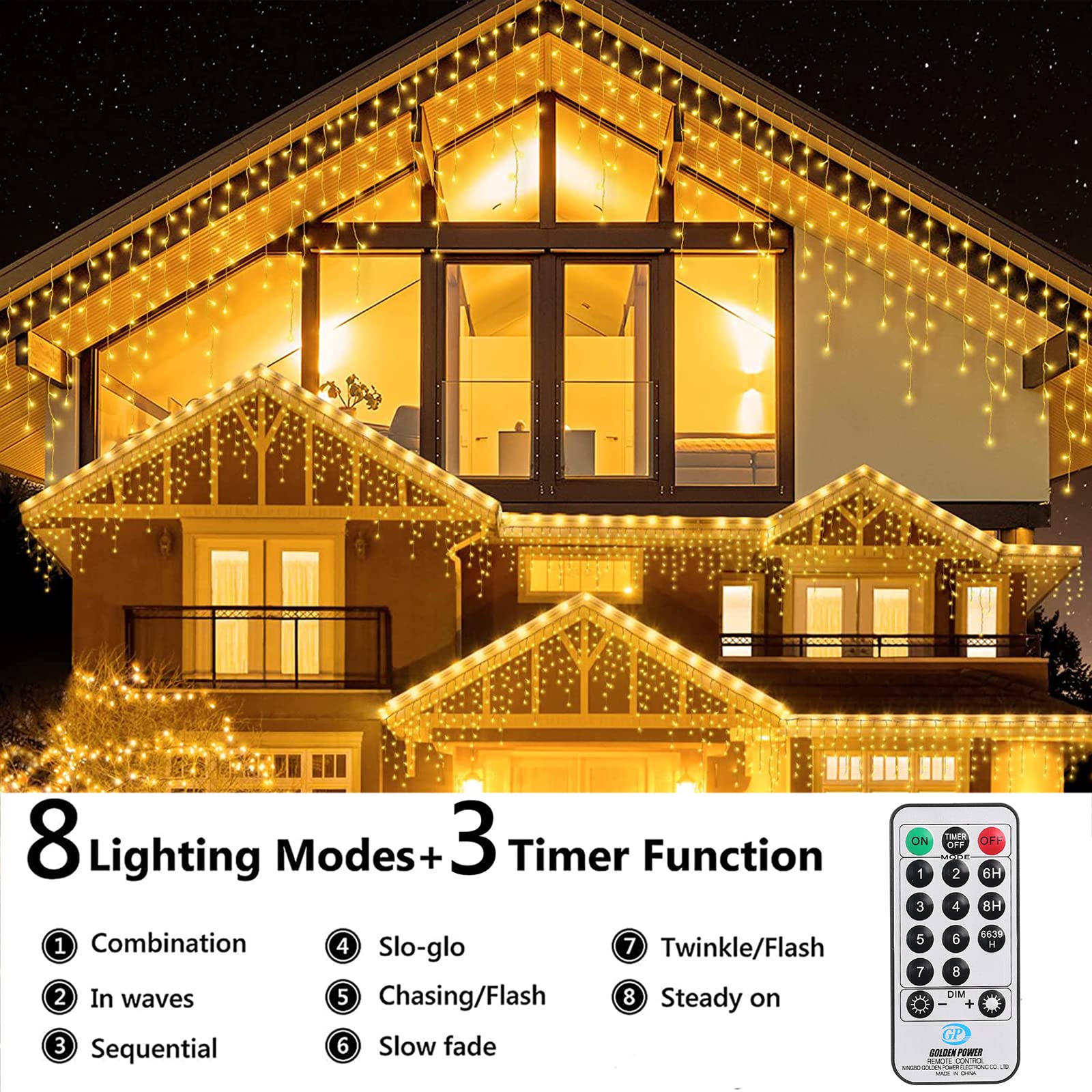 Qedertek Luci Natale Esterno Cascata 5M 216 LED Tenda Luminosa Bianco, Natalizie con Telecomando, 8 Modalità, Timer Decorazione per Feste, Finestra, Balcone