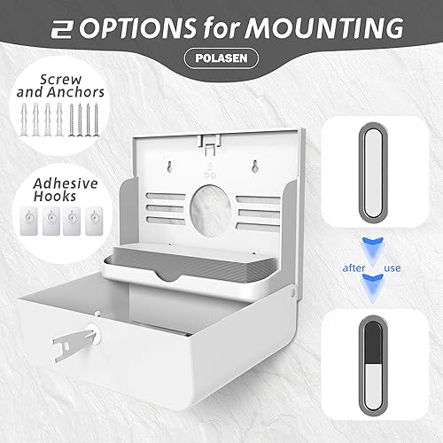 Miniatura 6 de Dispensador de toallas de papel multipliegue para montaje en pared, adhesivo compacto blanco, sin taladrar ni tornillos, se adapta a toallas de mano