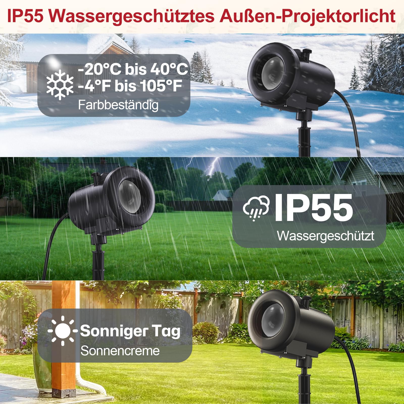 Weihnachten Deko Outdoor Innen,3D Dynamische Halloween Projektor, Wasserdicht LED Projektionslampe mit Schlitten,Jesus,Schädel,Fledermaus für Wand Friedhof Fenster Garten Hof Party Deko Projector