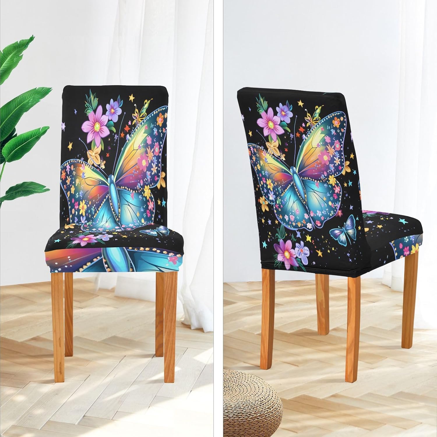 ALAZA Chair Covers for Dining Room, Flower Big Butterfly Stretch Chair Cover Sets Chair Protector Removable Washable for Ktichen Restaurant Hotel