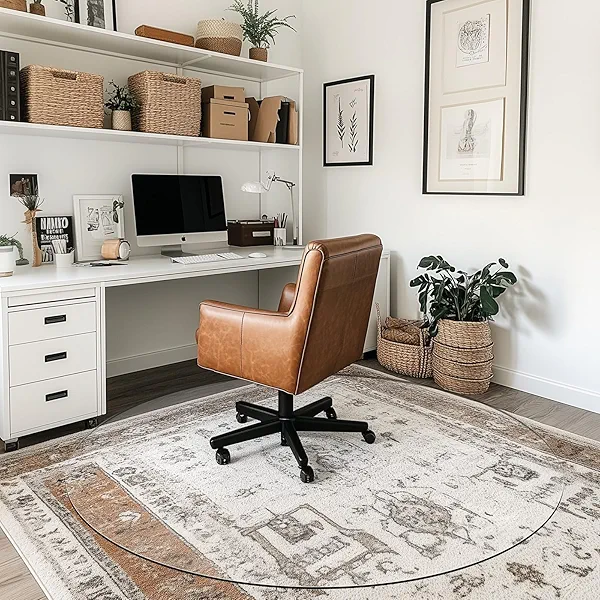 Furnbar Round Office Chair Mat for Carpet & Hardwood, Upgraded 39" x 39" Dual Use Tempered Glass Chair Mat for Chair and Footrest Under Desk