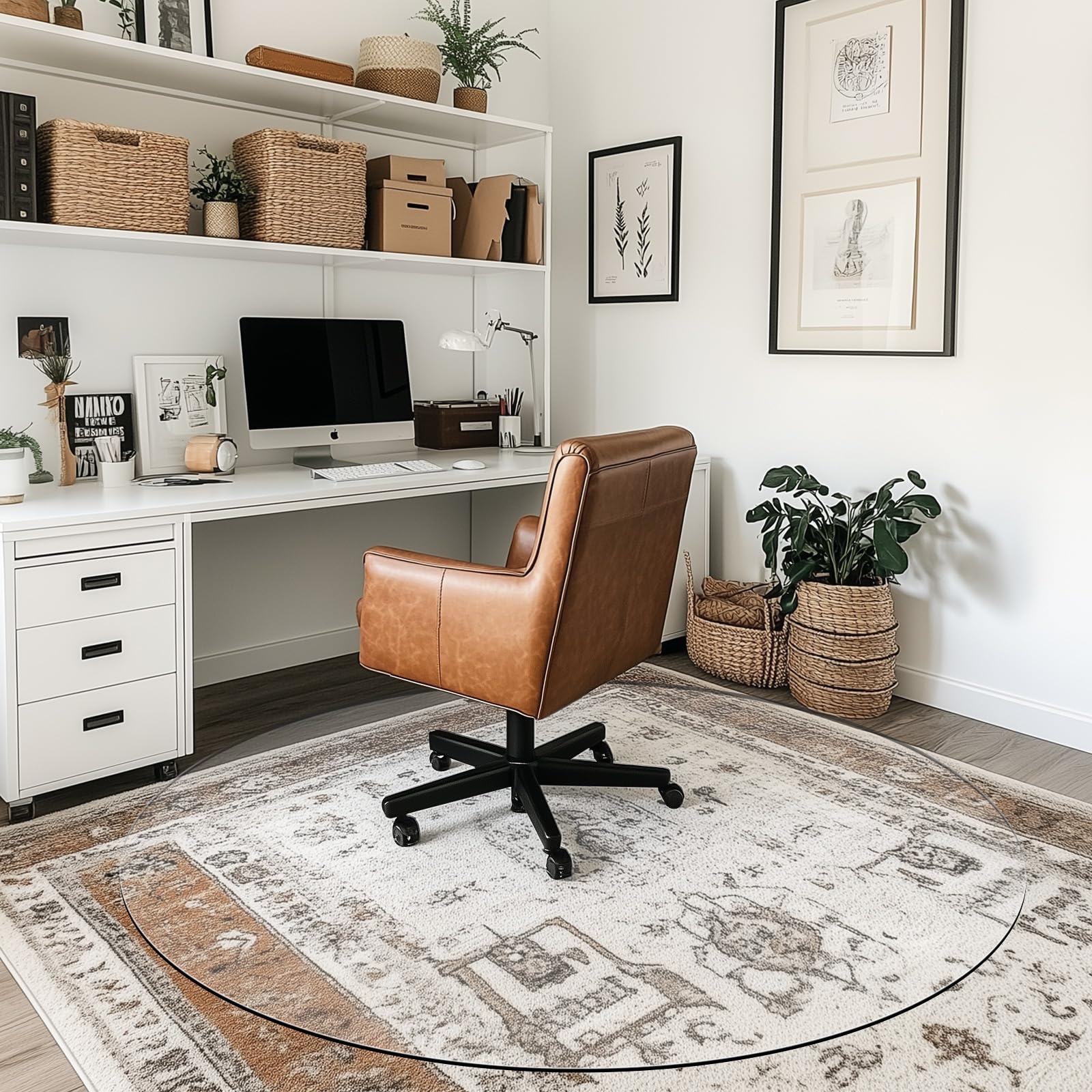 Round Office Chair Mat for Carpet Hardwood Upgraded 39 x 39 Dual Use Tempered Glass Chair Mat for