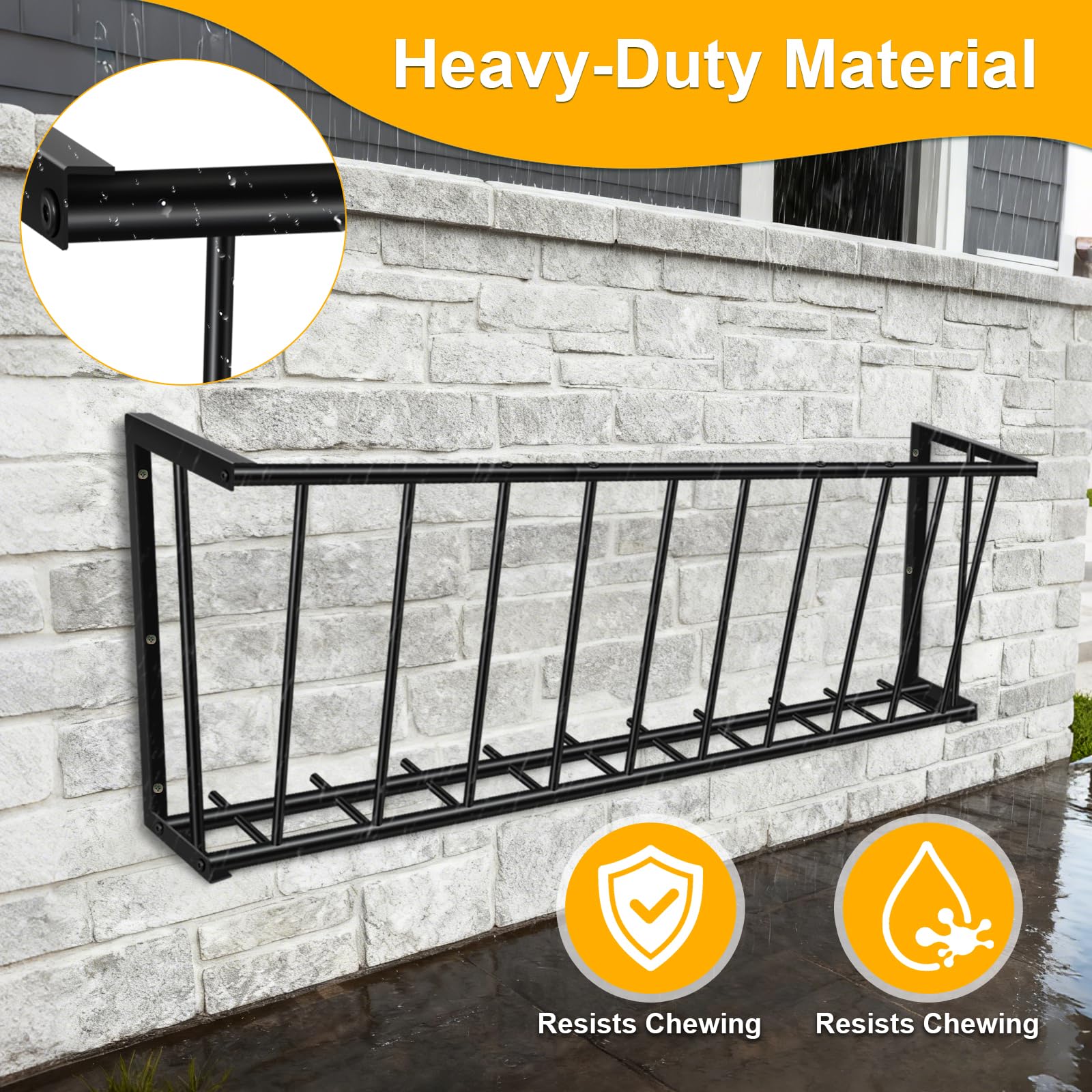 Metal Wall Mount Hay Feeder 40'' Long, 25 Gallon Livestock Feeder for Goats Horses Cattle, Indoor Outdoor Hay Rack Blanket Holder - image 6
