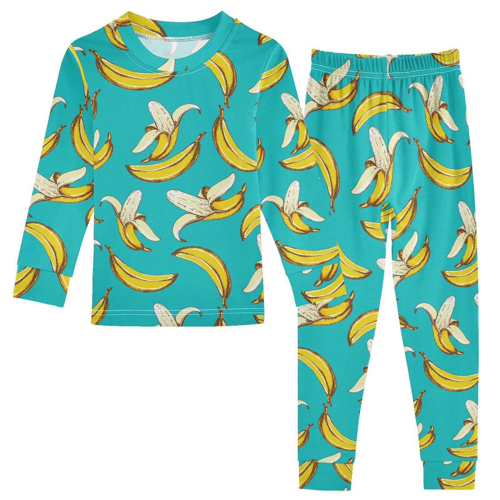 JHKKU Banana Pajamas Set Cotton 2 Piece Soft Comfy Pjs Long Sleeve Lounge Sleepwear 8Y