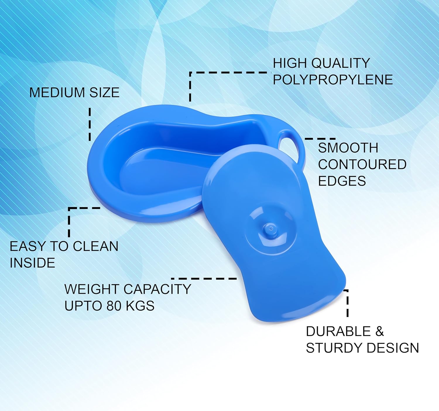 Blue Bed Pan (Premium) Durable Polypropylene Bed Pan for Adult Male Patient, Adult Female Patient, Ergonomic, Spill-Proof Design, Essentials Patient Products, Home Healthcare (Pack of 1) Blue Bed Pan (Premium) Durable Polypropylene Bed Pan for Adult Male Patient, Adult Female Patient, Ergonomic, Spill-Proof Design, Essentials Patient Products, Home Healthcare (Pack of 1)