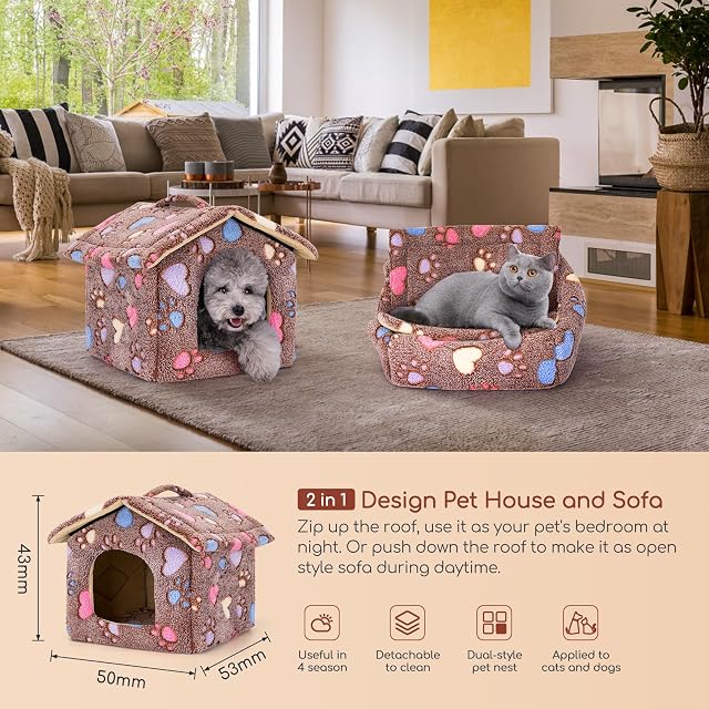 Foto 7 de 7 de Nobleza Casa para Perro pequeños, Cama para Gato con colchón extraíble, Plegable Casa para Gatos