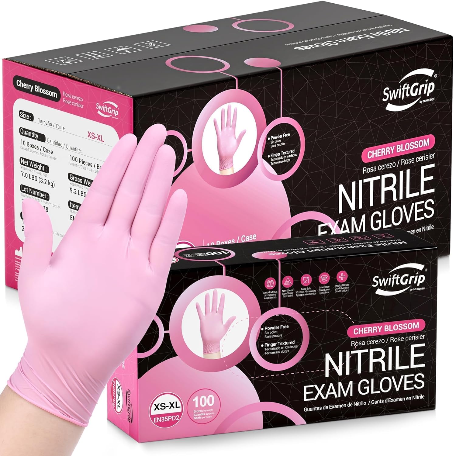 Pink Nitrile Gloves, 3-mil, Industrial Gloves Disposable Latex Free, for Cleaning & Esthetician, Rubber Powder-Free, 1000-ct Case (Large) Large (Pack of 1000)