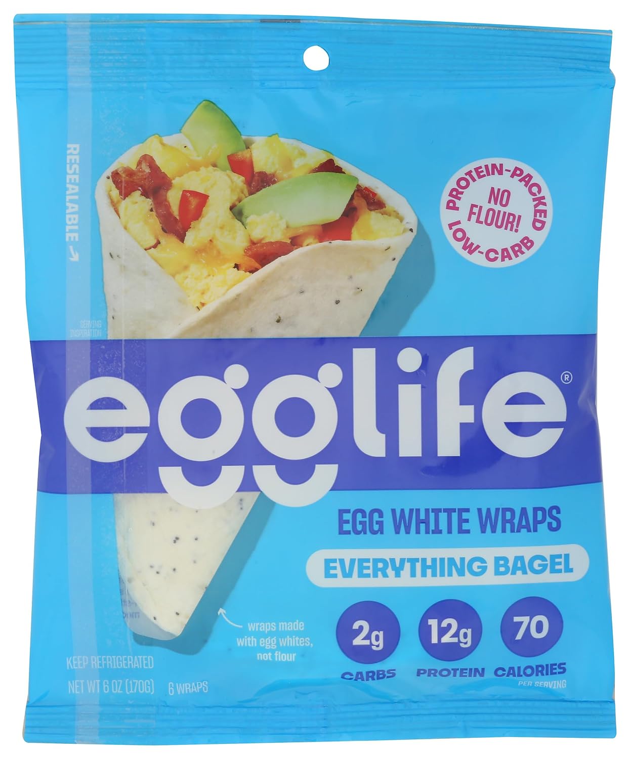Egglife Wraps Egg White Everything Bagel, 6 Ounce: Gluten-Free, High-Protein Wraps