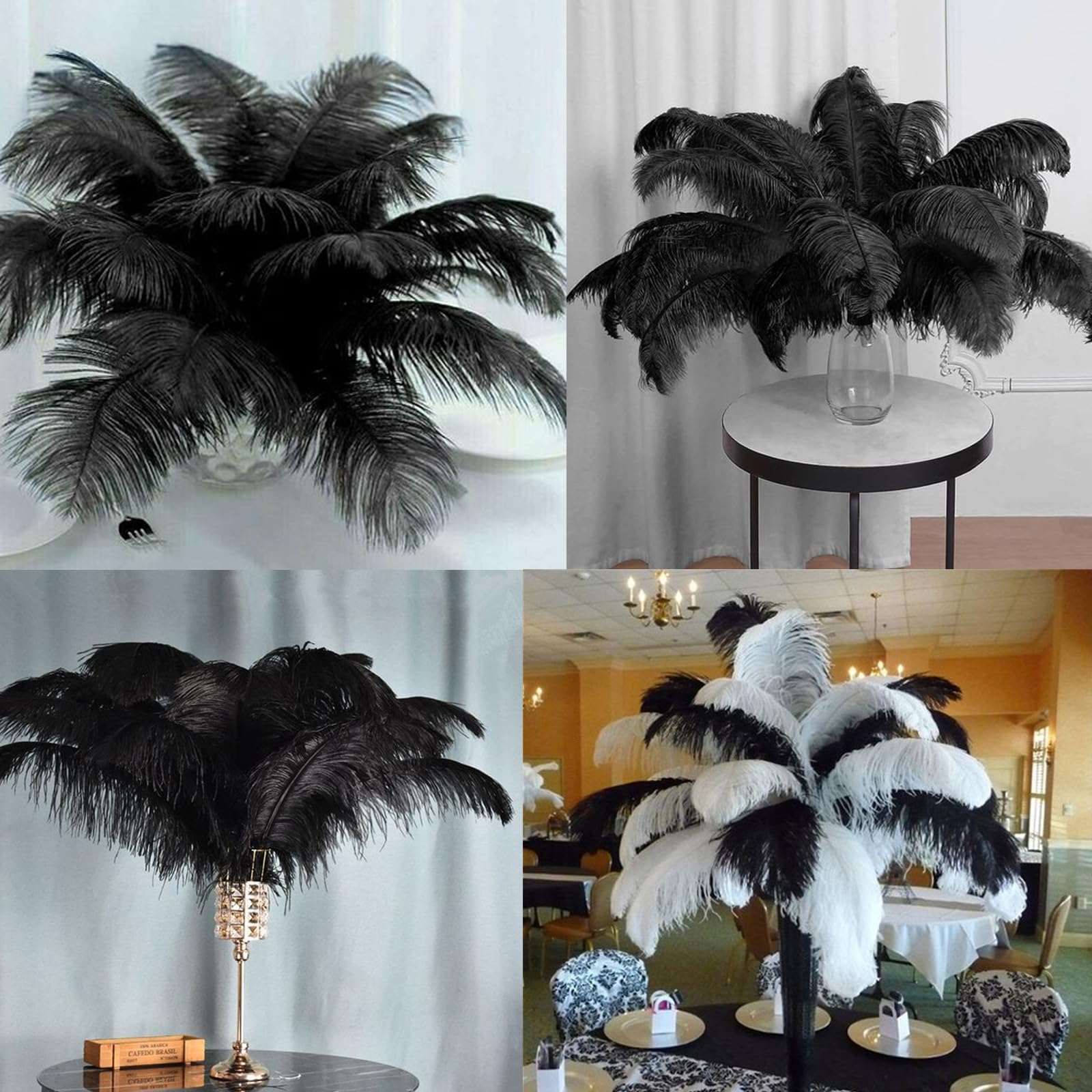 30 Pezzi Piume di Struzzo Decorative, per Abiti, la Decorazione Della Casa e Del Matrimonio, Vasi DIY, Lunghe (Nero)