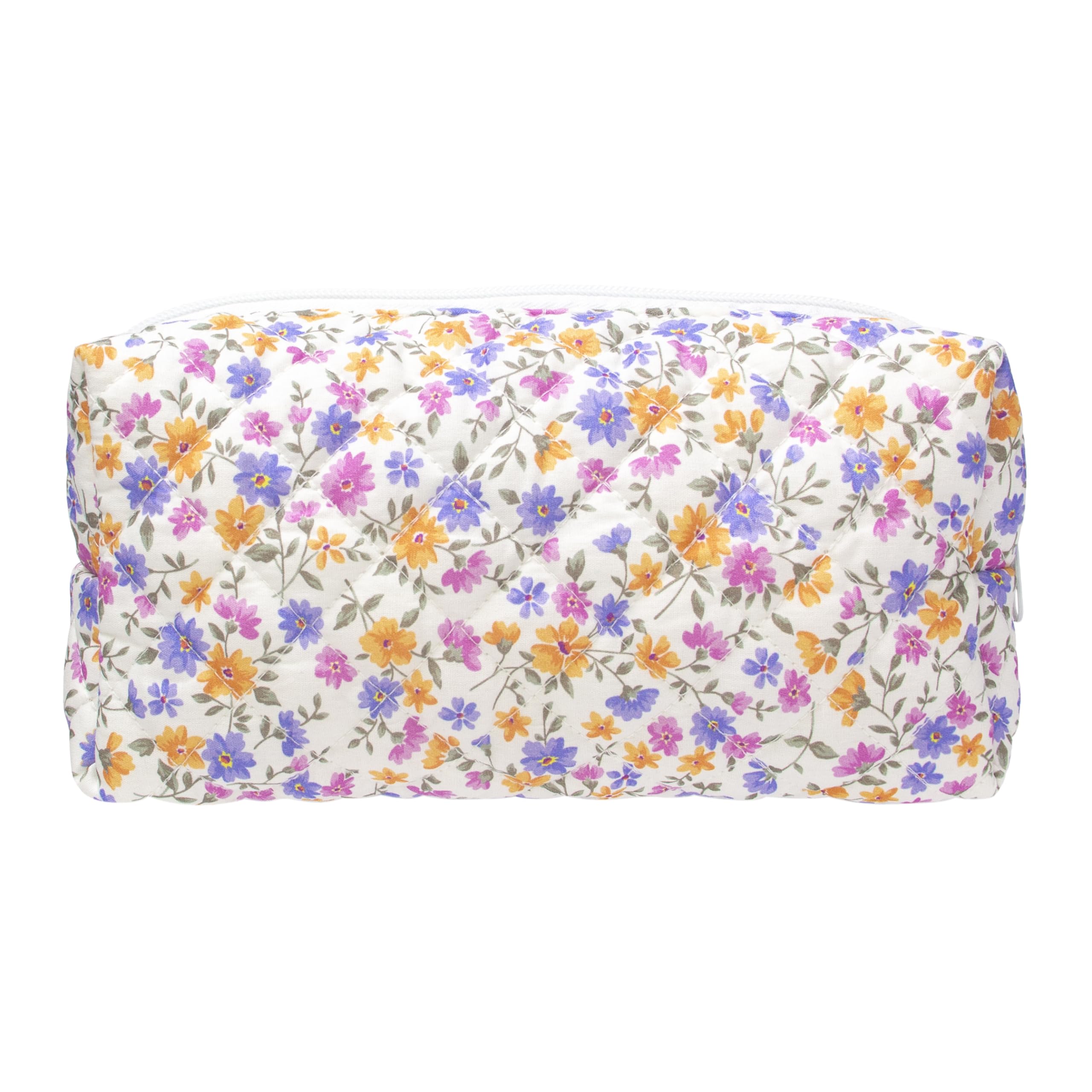 PAZIMIIK Vintage Quilted Makeup Bag Cosmetic Pouch for Brushes Pencils and Travel Make Up Accessories for Women and Girls,Little flower